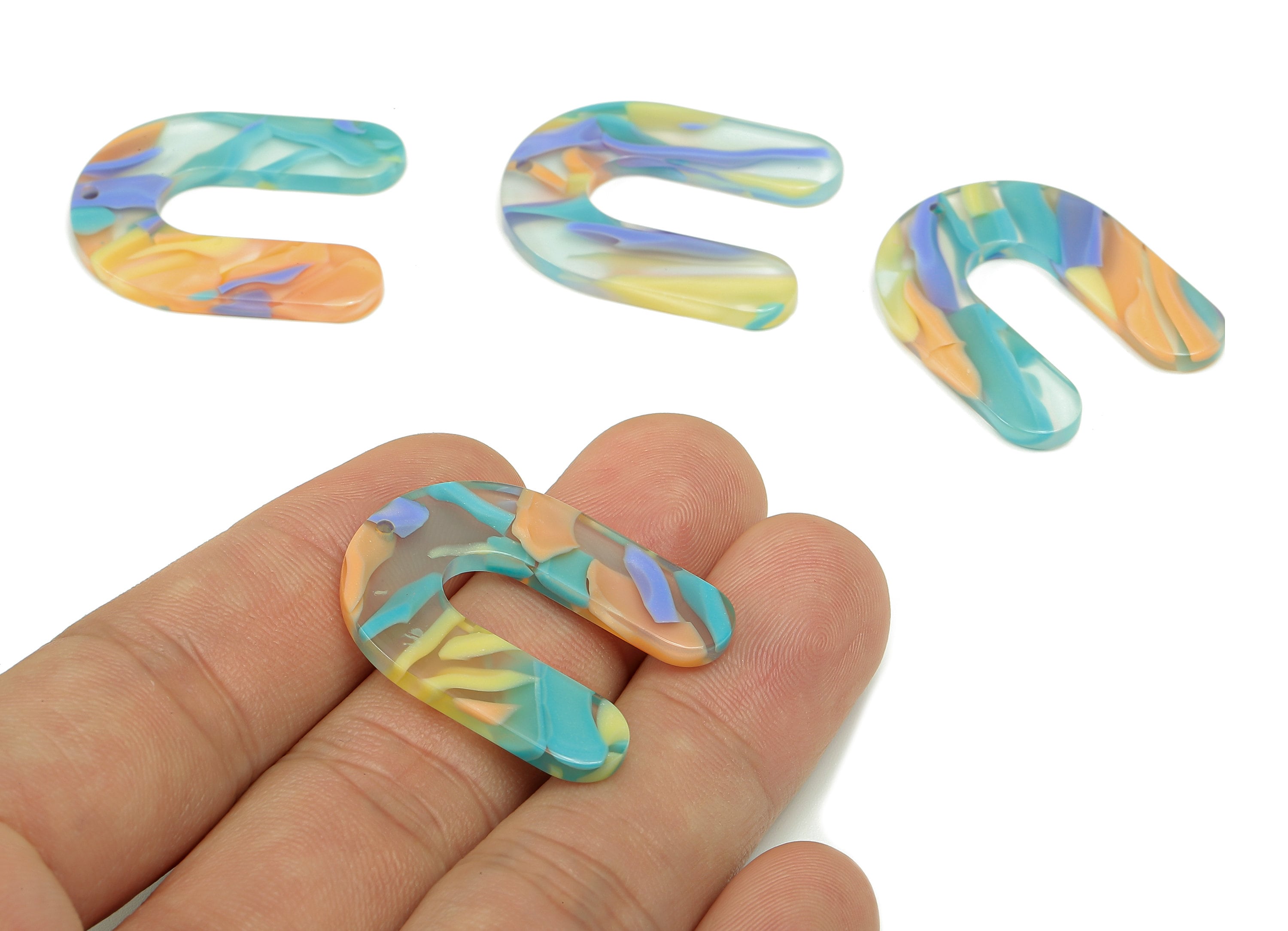 Acetate U Earring Charms - Acetate Rainbow U Earring - U Horsehoe Pendant With Hole - Color Code: A848 - 30.1x24.7x2.6mm - AC2377-A848 - DOMEDBAZAAR