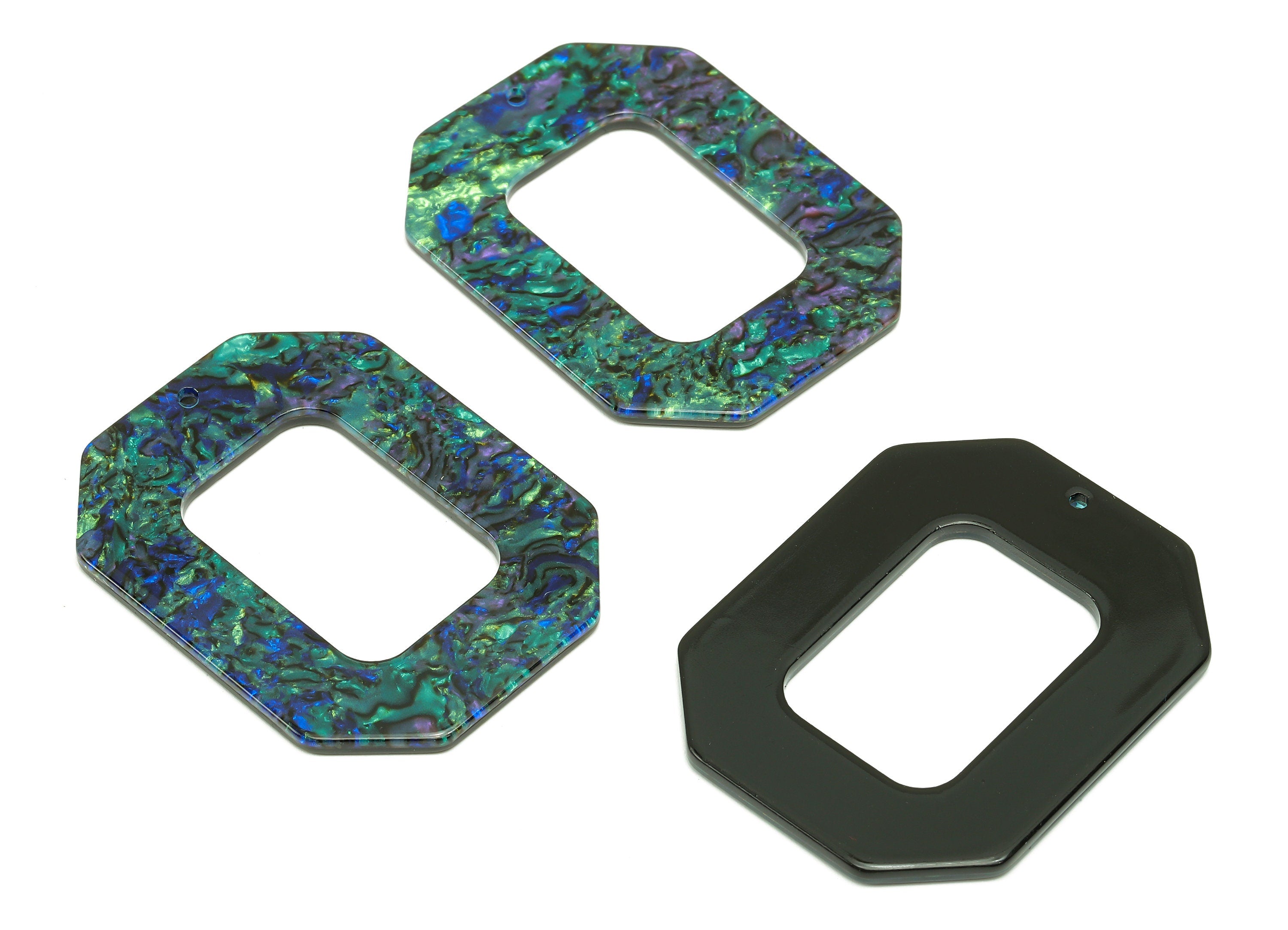 Acrylic Rectangle Earring Charm - Abalone Color Rectangle Hollow Earring - Pendant With Hole - Color Code: A849 -44.6x34.7x2.2mm-AC2566-A849 - DOMEDBAZAAR