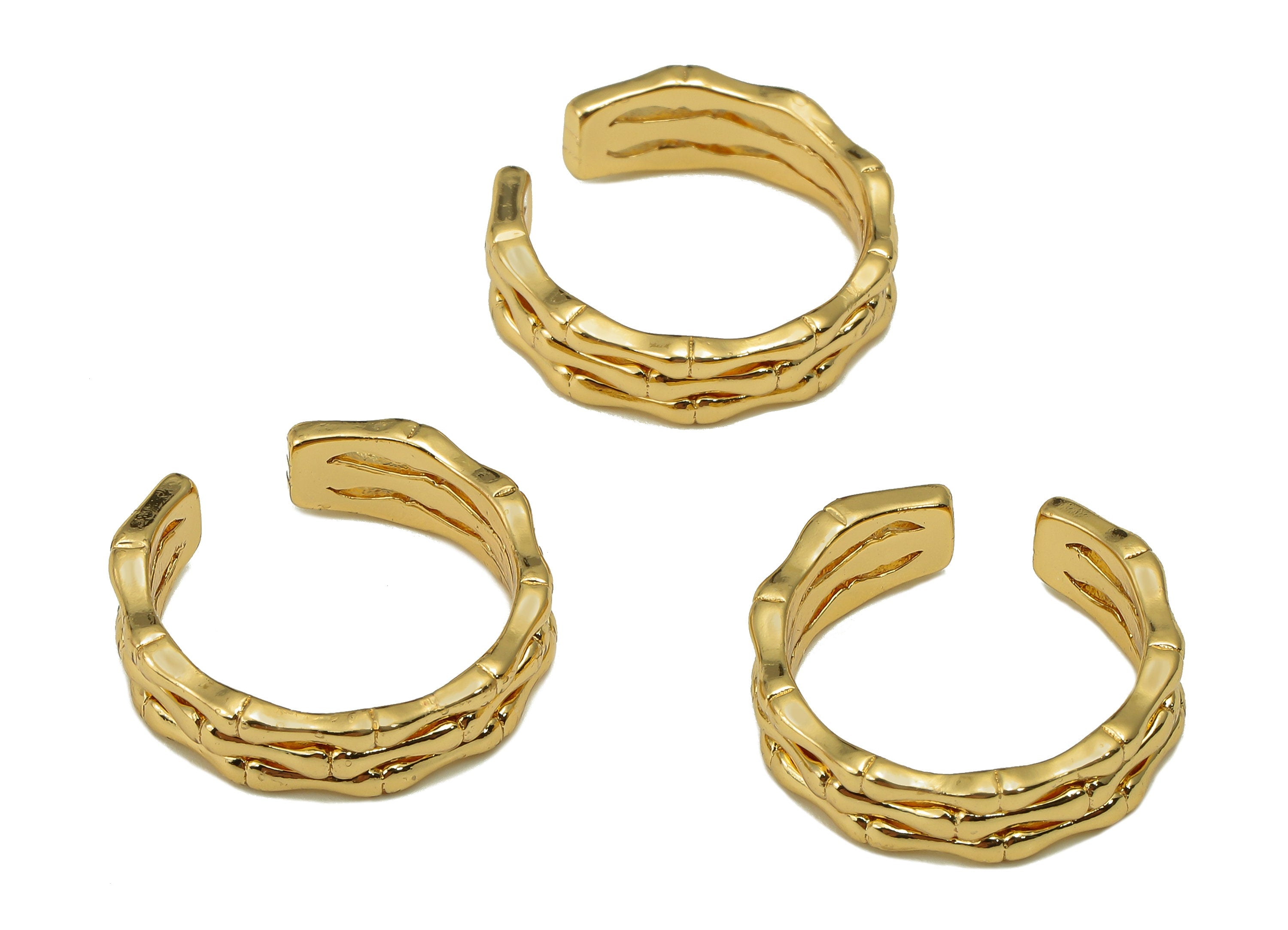 Brass Bamboo Open Round Ring - Open Circle Wide Hoop Ring - Gold Textured Wide Hoop - 18K Real Gold Plating - 19.48x5.87x1.71mm - RGP5619 - DOMEDBAZAAR