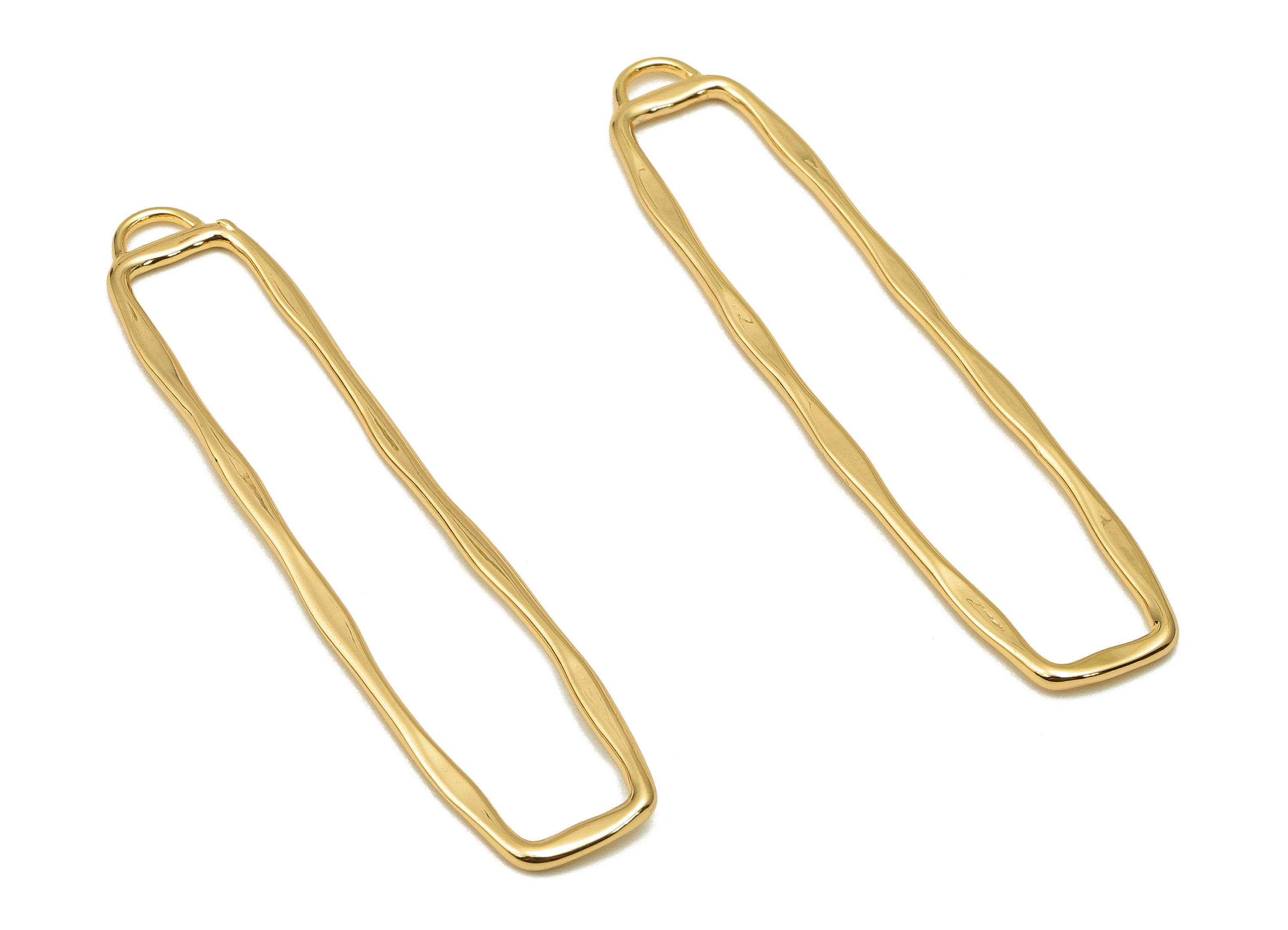 Brass Rectangle Earring Charm - Hollow Rectangle Pendant With Loop - For Necklace - 18K Real Gold Plating - 60.58x13.18x1.53mm - RGP5620 - DOMEDBAZAAR