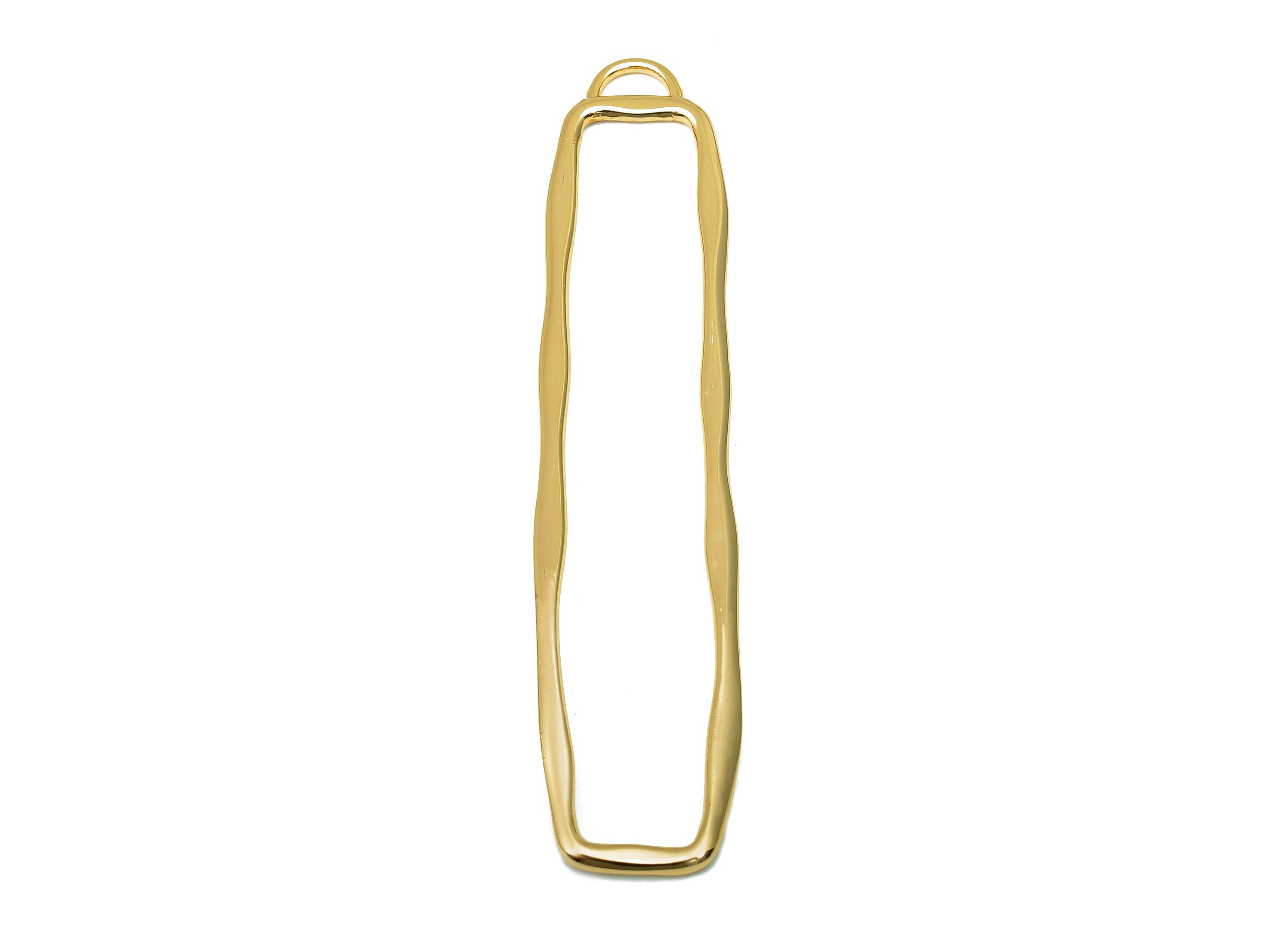 Brass Rectangle Earring Charm - Hollow Rectangle Pendant With Loop - For Necklace - 18K Real Gold Plating - 60.58x13.18x1.53mm - RGP5620 - DOMEDBAZAAR