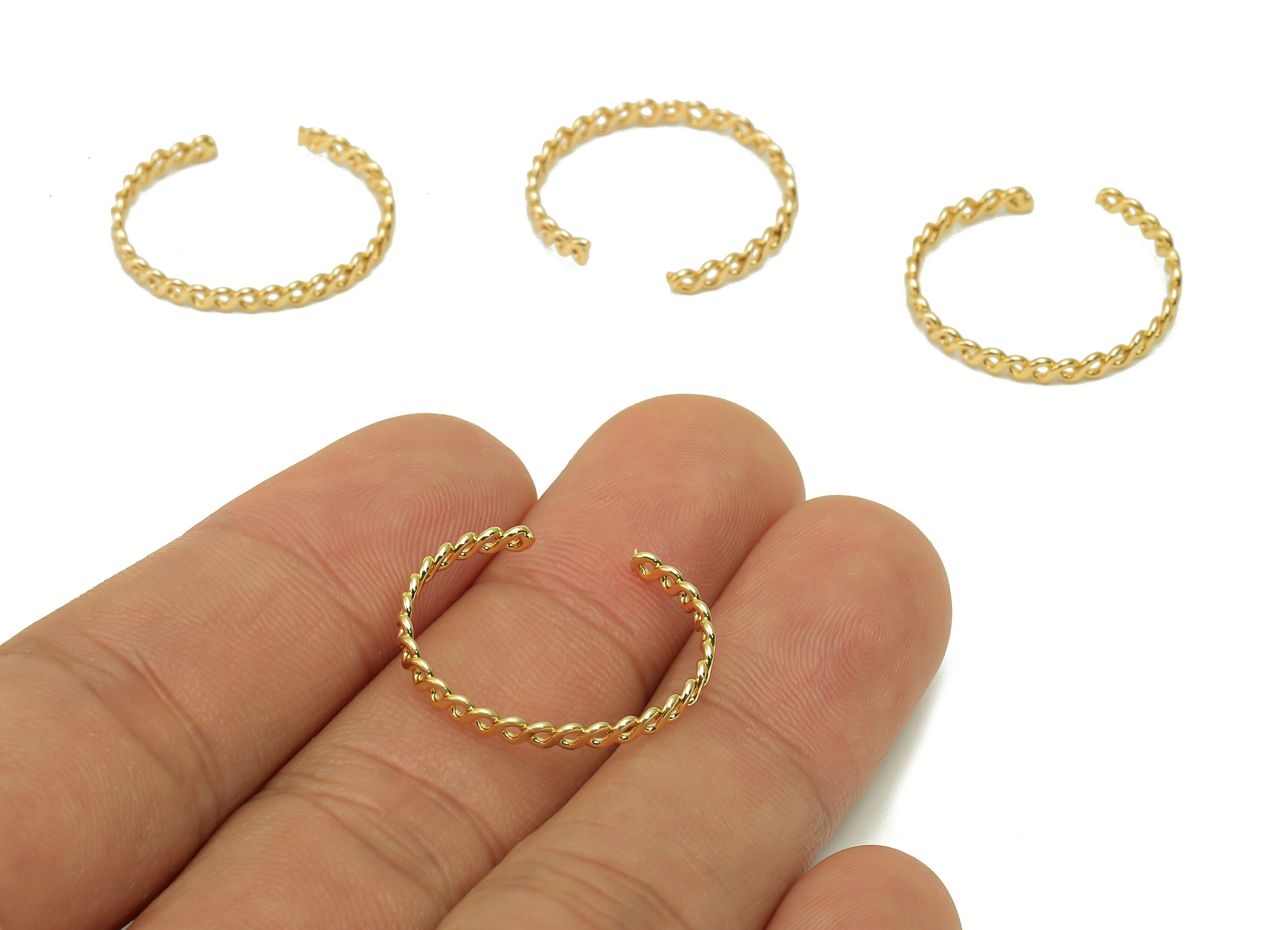 Twisted Brass Wire Ring - Flat Brass Wire Hoop - Open Circle Hollow Ring - 18K Real Gold Plating - 21.04x2.55x0.98mm - RGP5622 - DOMEDBAZAAR