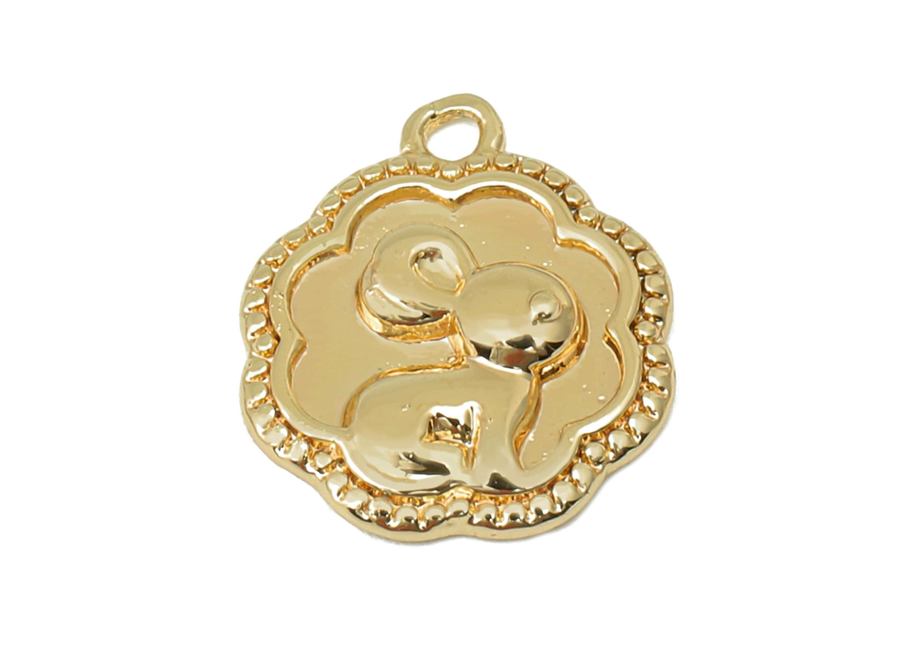 Brass Flower Earring Charm - Gold Rabbit Earring With Loop - Animal Pendant For Necklace - 18K Real Gold Plating - 13.8x11.7x1.9mm - RGP5624 - DOMEDBAZAAR