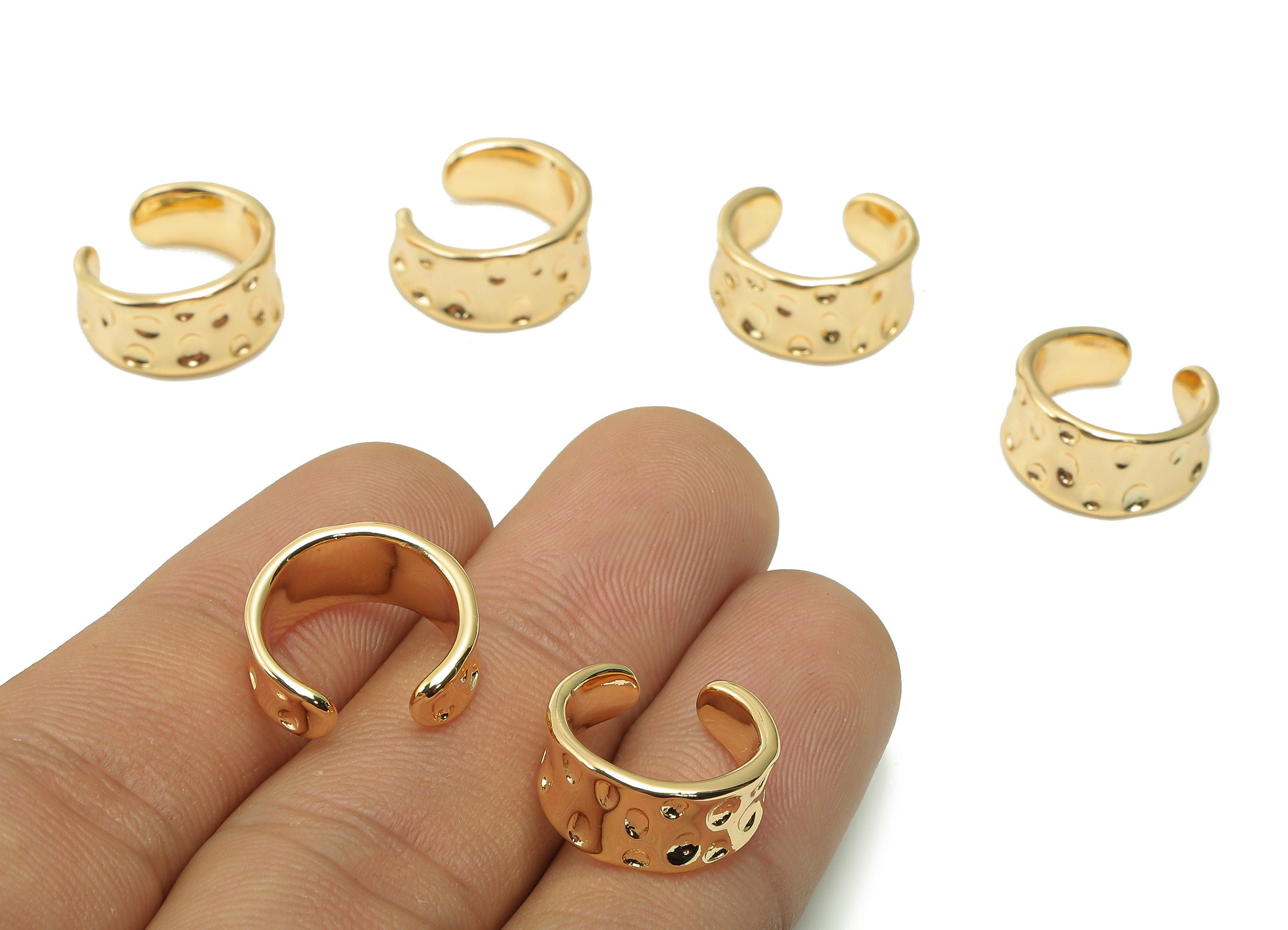 Brass Hammered Open Round Ring - Open Circle Wide Hoop Ring - Gold Textured Wide Hoop - 18K Real Gold Plating - 14.7x13.6x1.7mm - RGP5358 - DOMEDBAZAAR