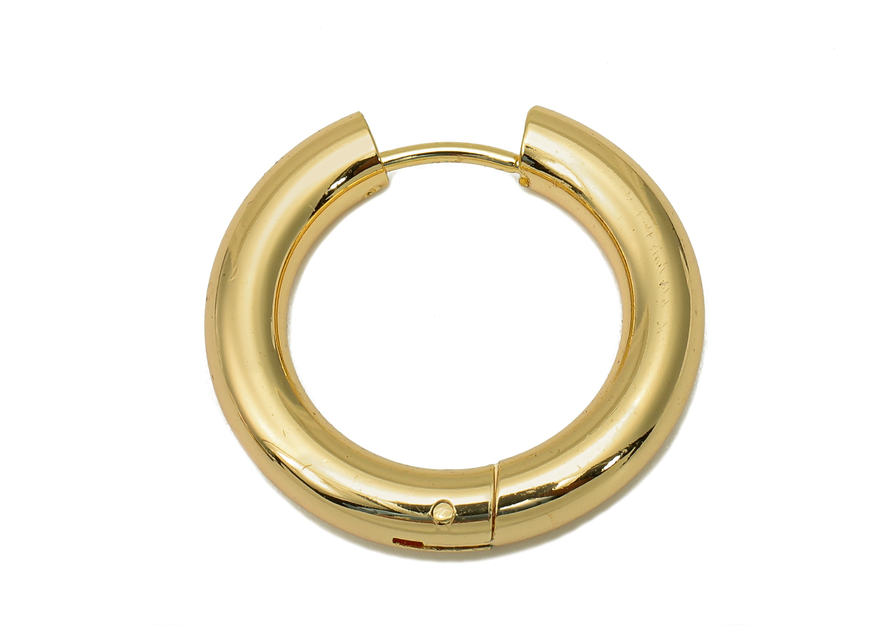 Brass Circle Earrings Clasps - Gold Thick Round Hoop Earrings - Huggie Hoop Clasp - 18K Real Gold Plated Brass - 22.7x31.4x3.9mm - RGP5585 - DOMEDBAZAAR