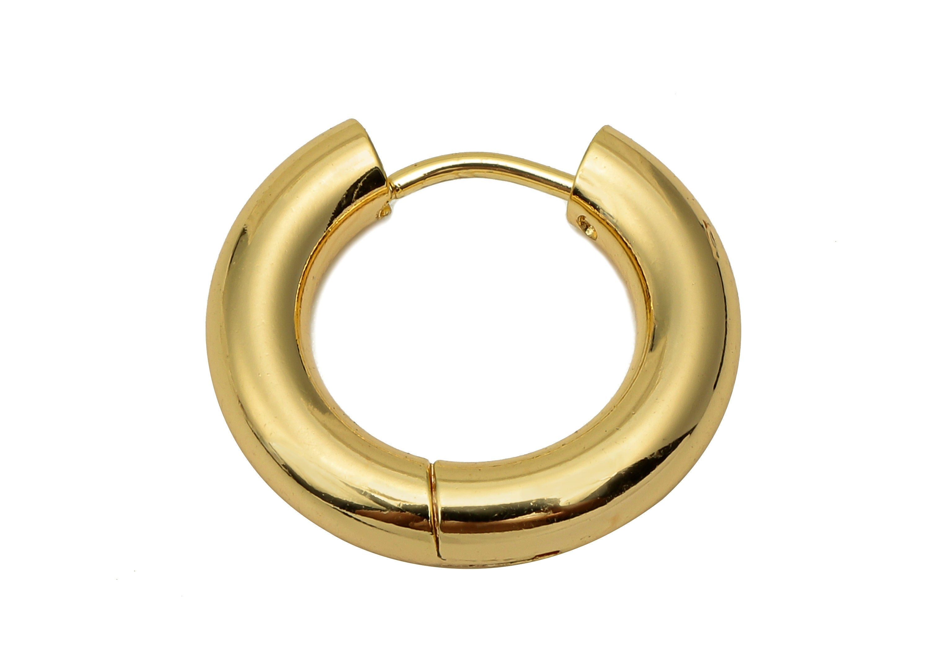 Brass Circle Earrings Clasps - Gold Thick Round Hoop Earrings - Huggie Hoop Clasp - 18K Real Gold Plated Brass - 20.2x18.8x4mm - RGP5586 - DOMEDBAZAAR