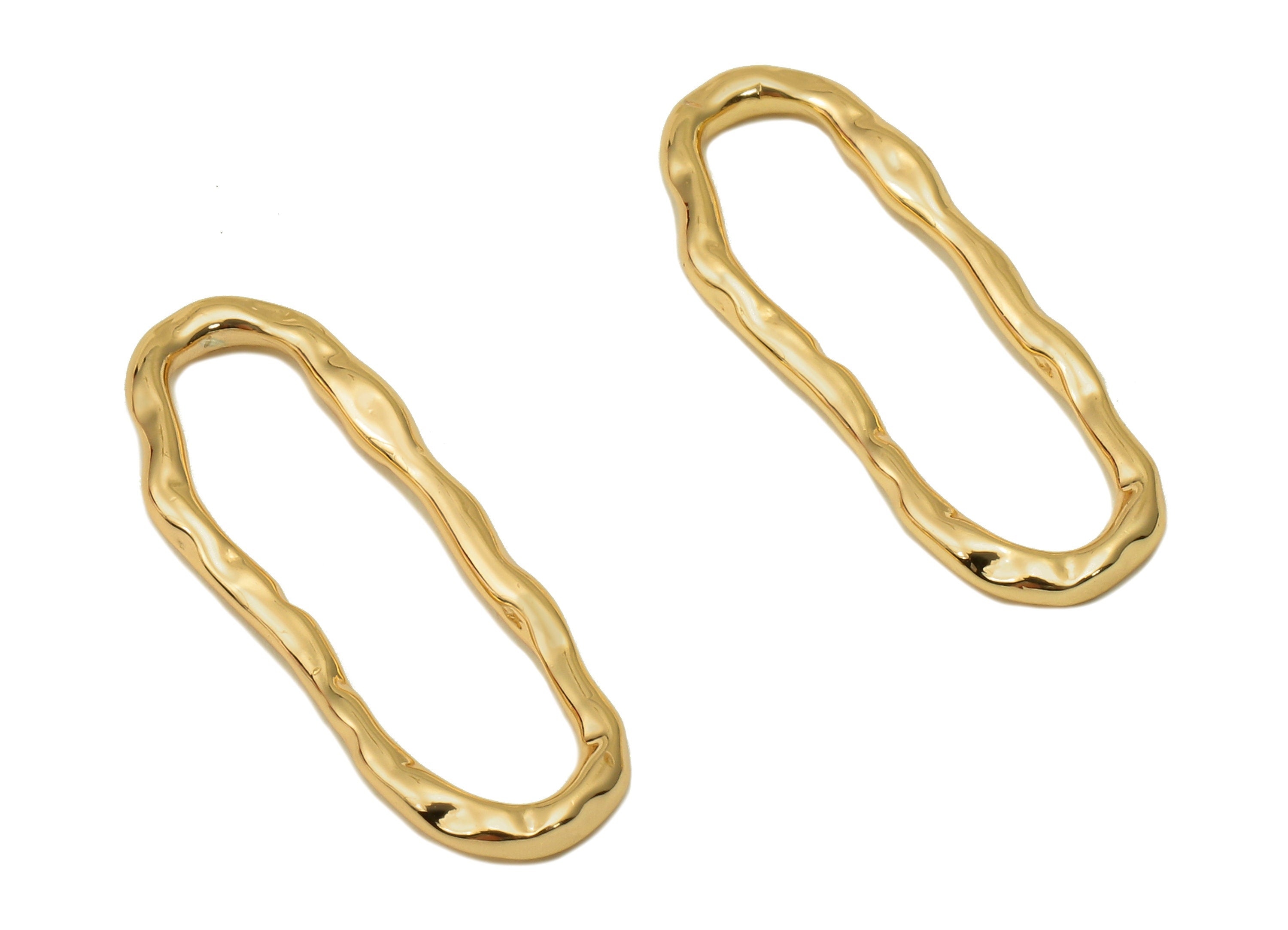 Brass Melting Oval Earring Charm - Gold Hollow Melting Oval Pendant - For Necklace - 18K Real Gold Plating - 23.71x8.73x1.46mm - RGP5625 - DOMEDBAZAAR