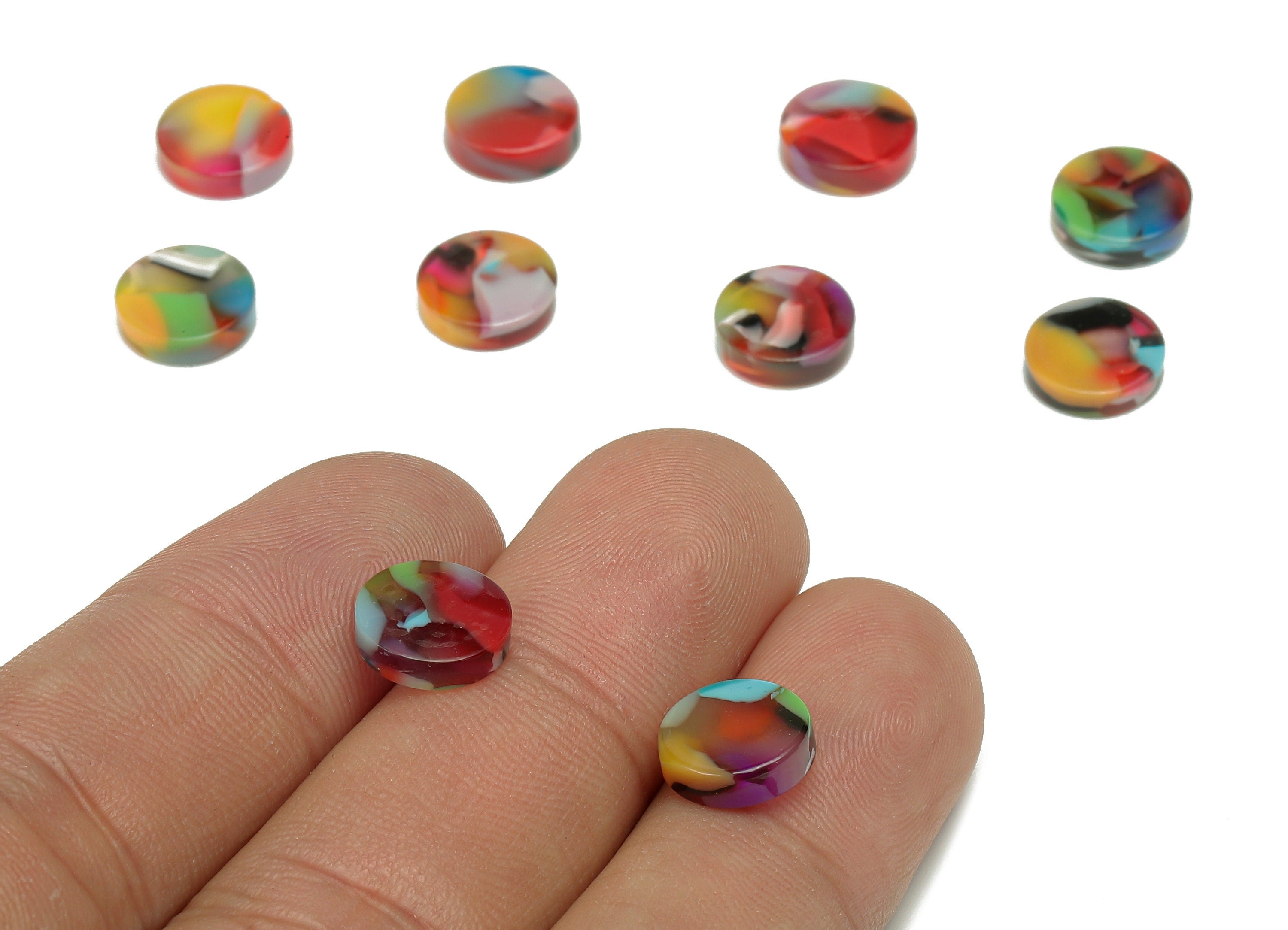 Acetate Coin Earring Charms - Rainbow Color Round Earring - Circle Charm For Stud Earring - Color Code: A21 - 9.64X9.55X2.73mm - AC1151-A21 - DOMEDBAZAAR
