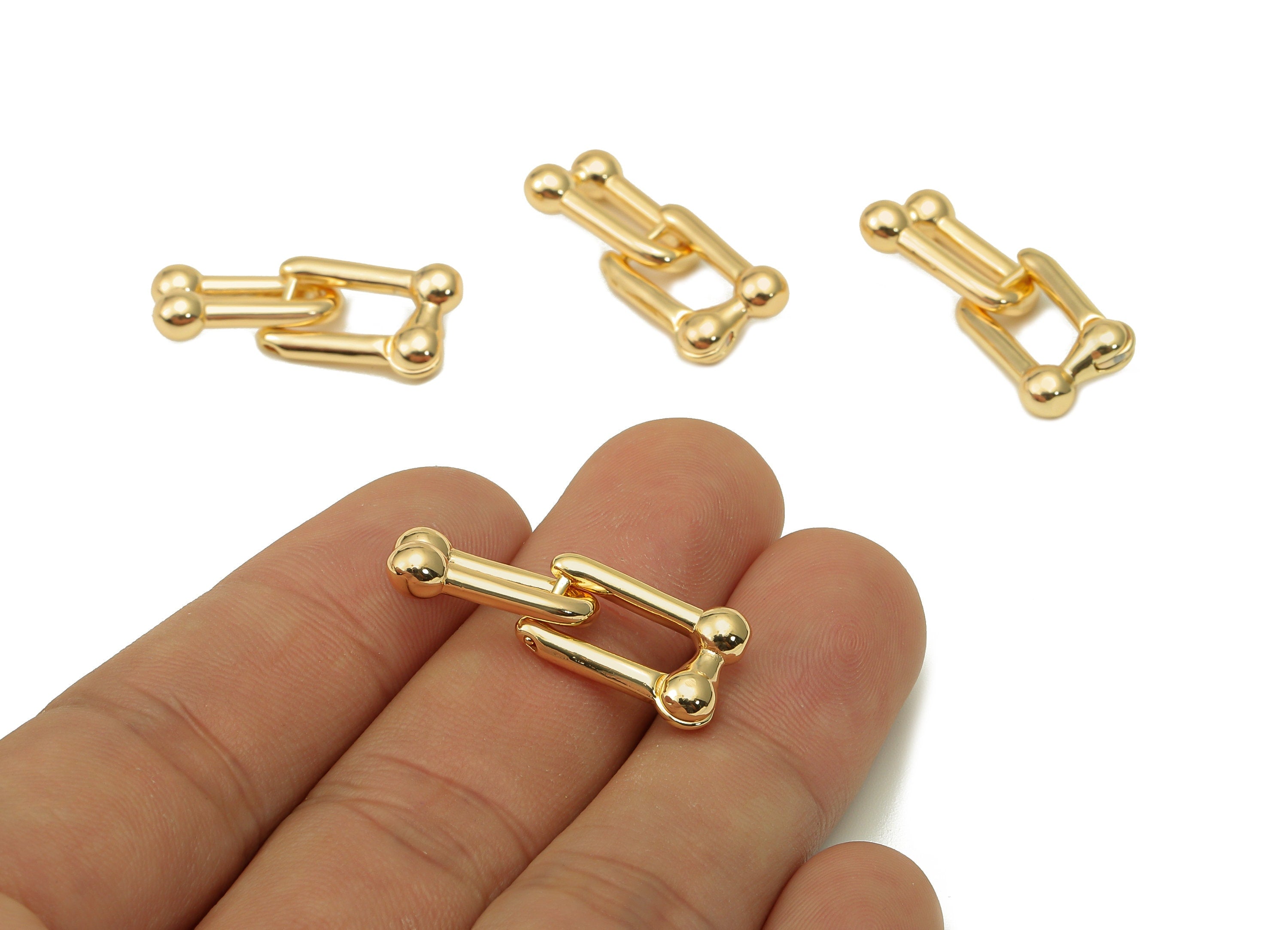 Brass Huggie Hoop Rectangle Earrings - Chunky Gold Toggle Earring Clasp - U Hoop Clasps - 18K Real Gold Plating - 29.6x11.4x2.4mm - RGP5626 - DOMEDBAZAAR