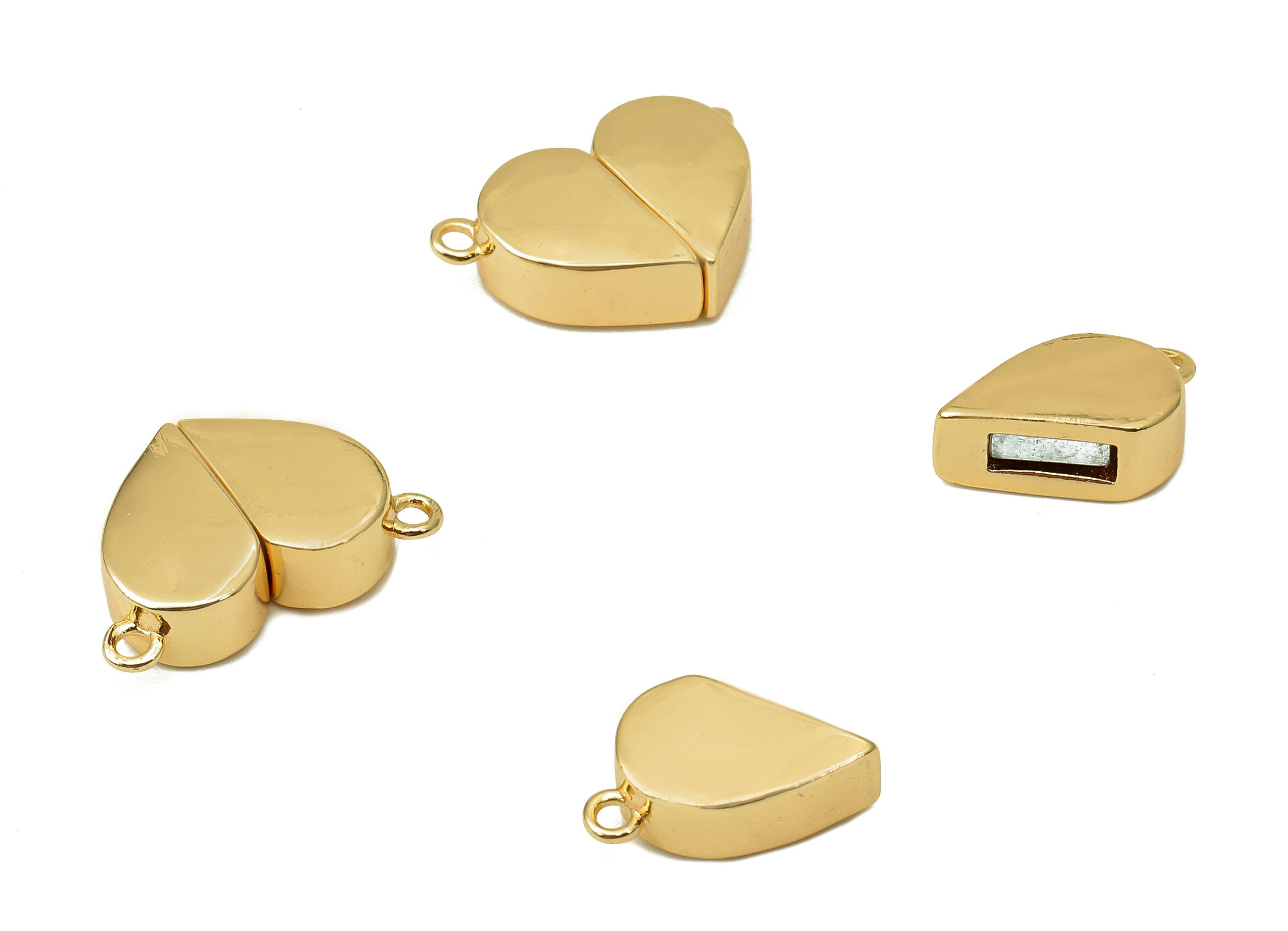 Brass Heart Earring Connector - Gold Heart Pendant With Magnet - Heart Charm With 2 Loops - 18K Real Gold Plating - 17.7x11.61x5mm - RGP5628 - DOMEDBAZAAR