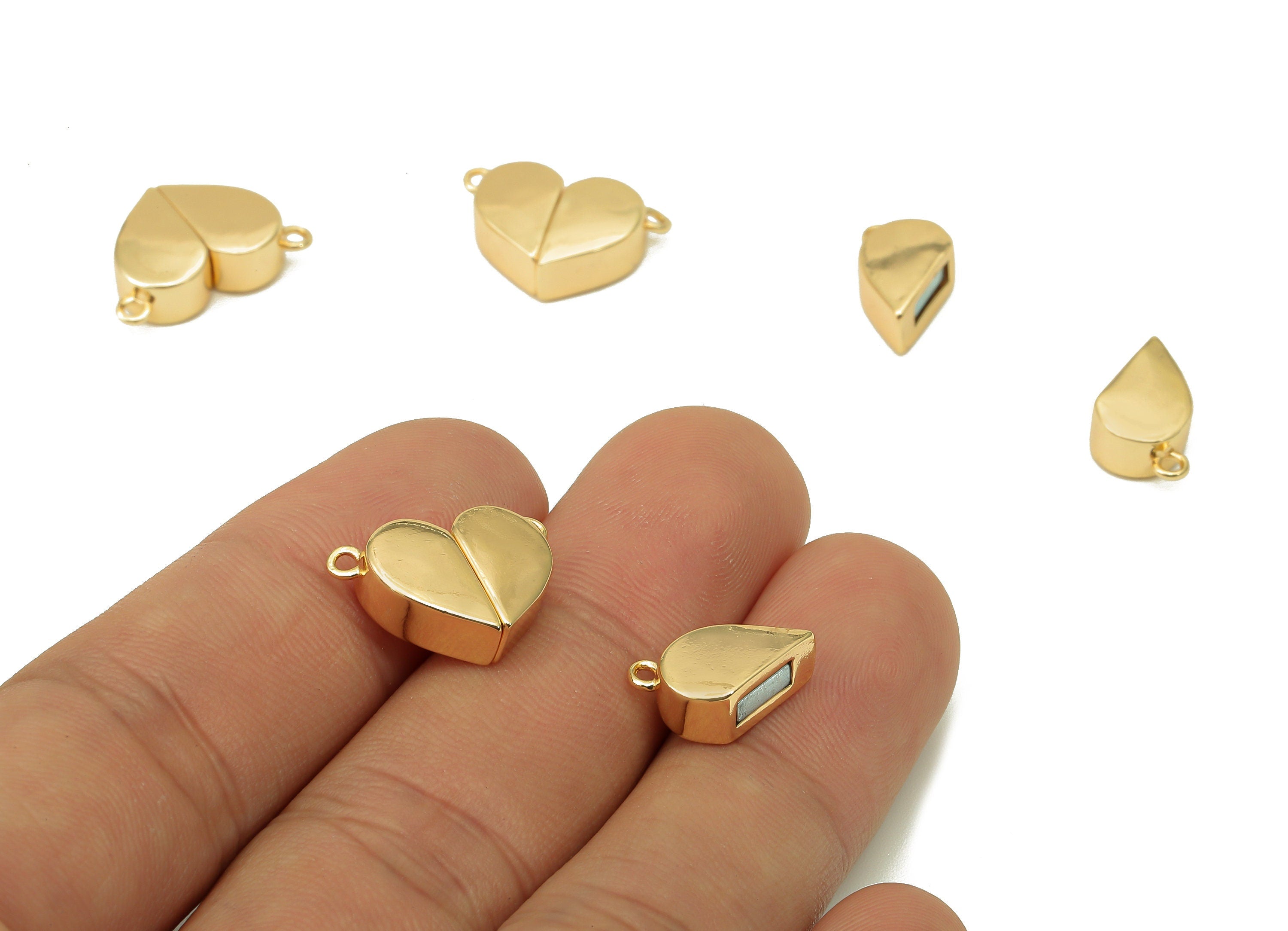 Brass Heart Earring Connector - Gold Heart Pendant With Magnet - Heart Charm With 2 Loops - 18K Real Gold Plating - 17.7x11.61x5mm - RGP5628 - DOMEDBAZAAR