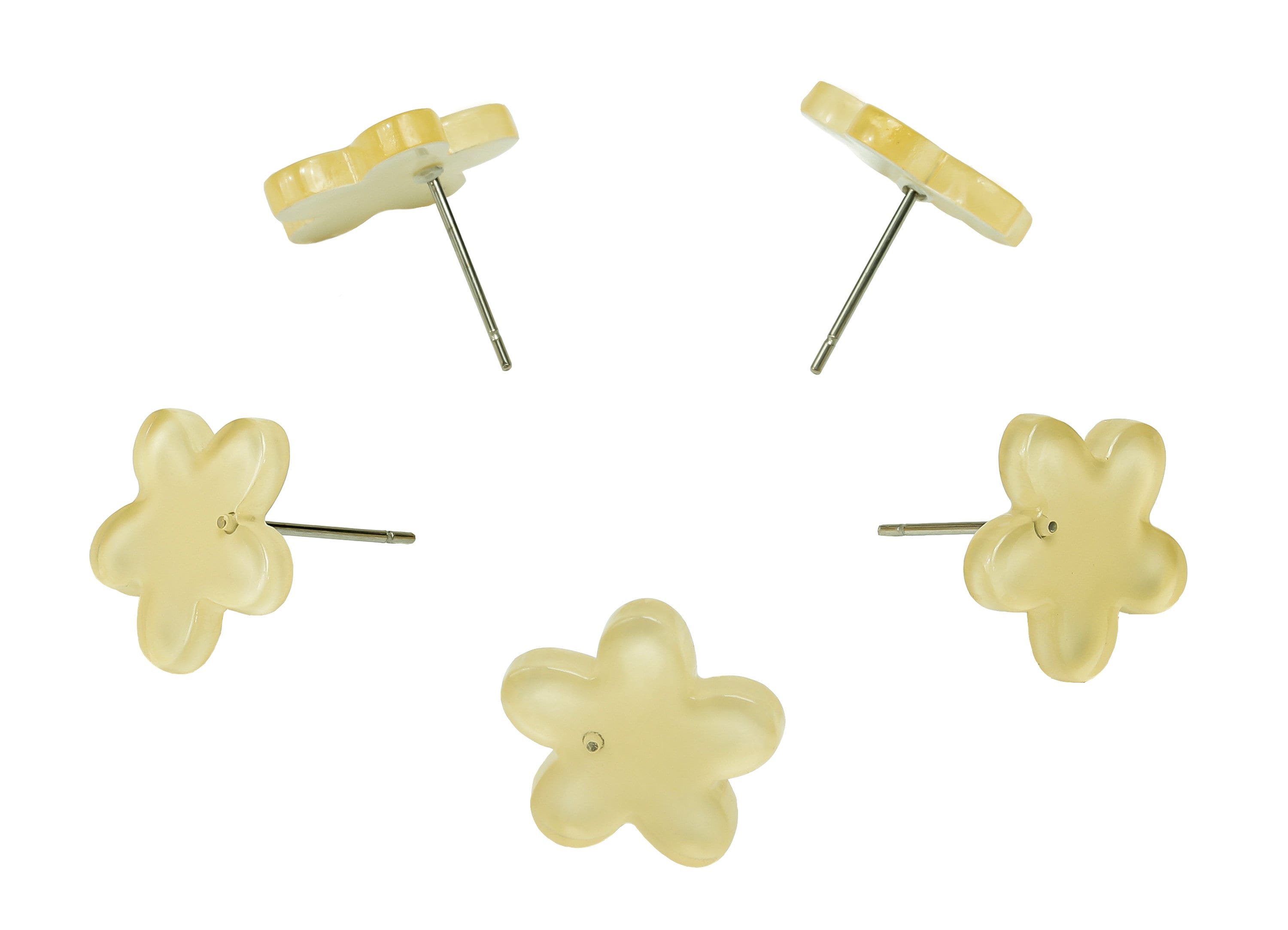 Acrylic Flower Earring Post - Clear Yellow Flower Stud Earring - 316 Stainless Steel Stud - Color Code: A854 - 14.4x14.3x2.2mm -AC1333A-A854 - DOMEDBAZAAR
