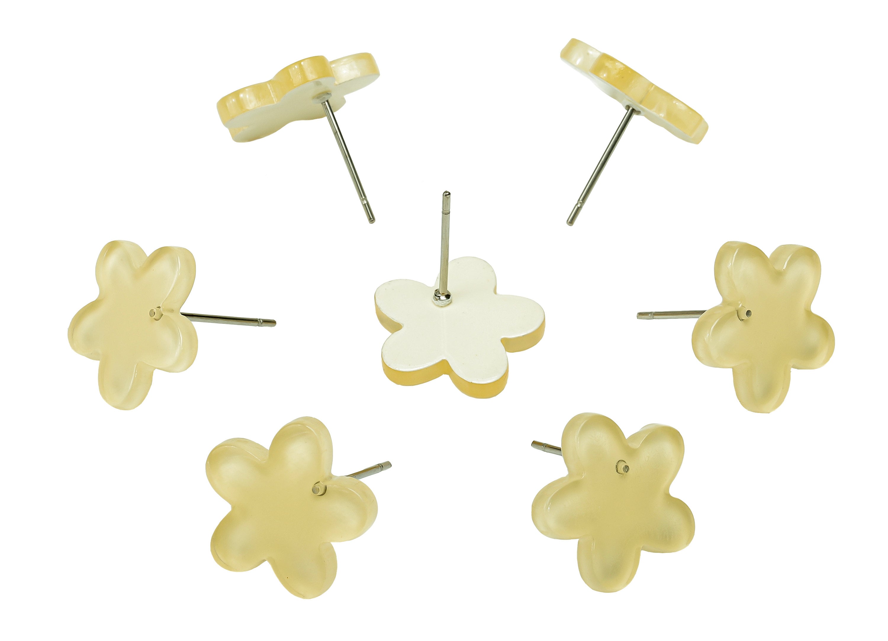 Acrylic Flower Earring Post - Clear Yellow Flower Stud Earring - 316 Stainless Steel Stud - Color Code: A854 - 14.4x14.3x2.2mm -AC1333A-A854 - DOMEDBAZAAR