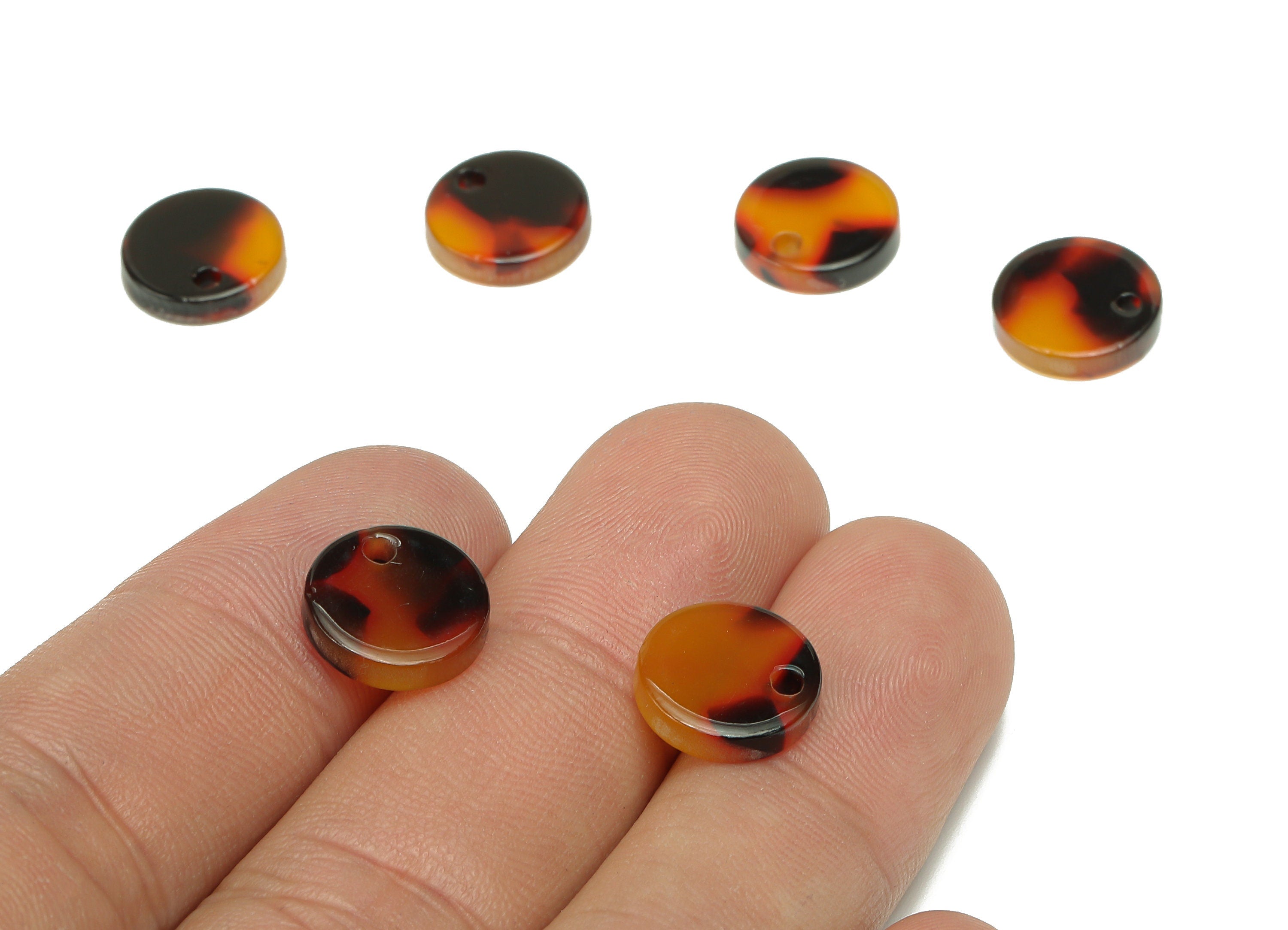 Acetate Coin Earring Charms - Tortoise Shell Color Charm With Hole - Mini Circle Pendant - Color Code: A01 - 11.6X11.5X2.5mm - AC1419-A01 - DOMEDBAZAAR
