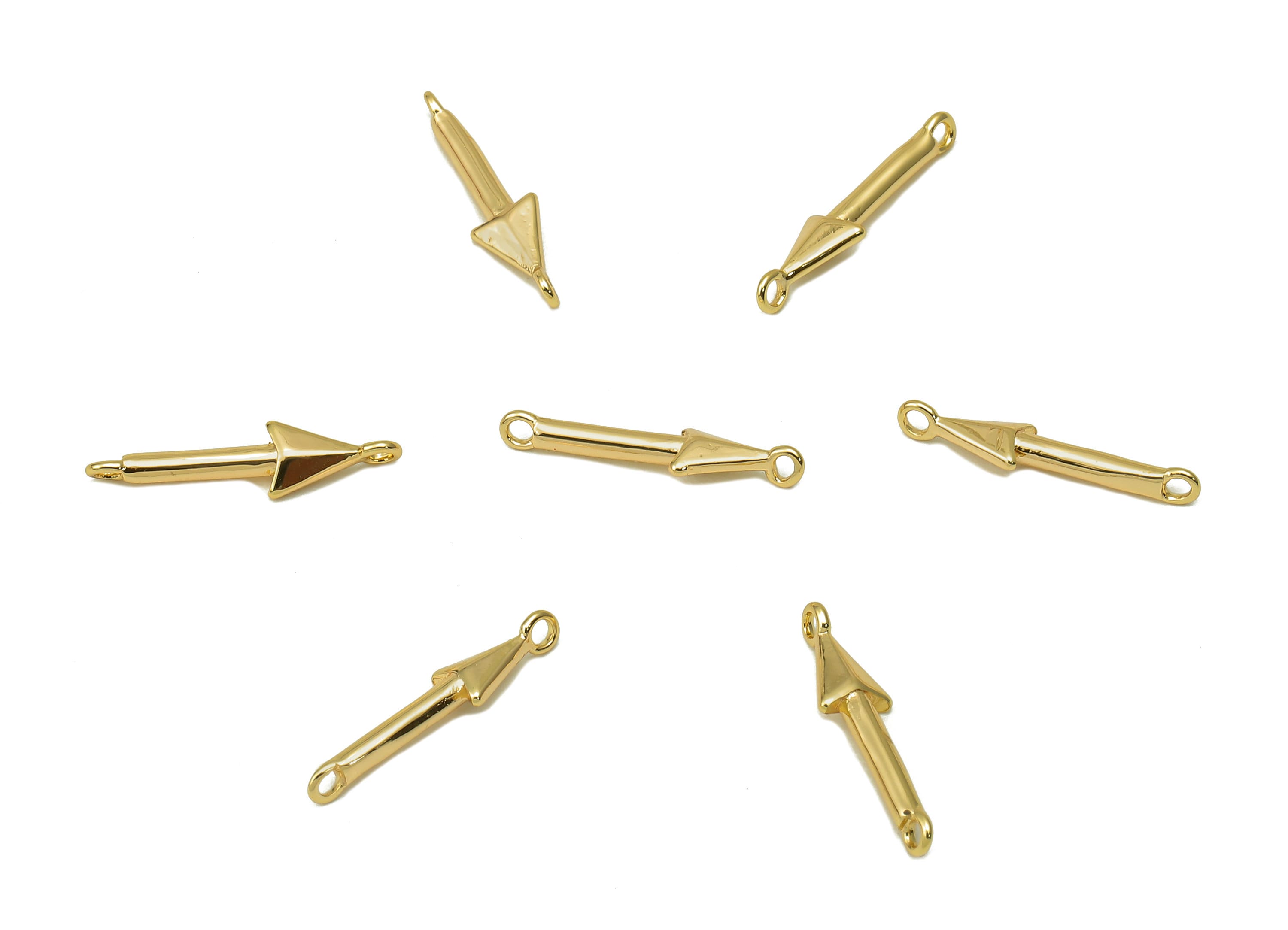 Brass Mini Arrow Connector - Gold Arrow Earring Charm - Pendant With 2 Loops - For Necklace - 18K Real Gold Plating - 15x3.7x1.9mm - RGP5631 - DOMEDBAZAAR