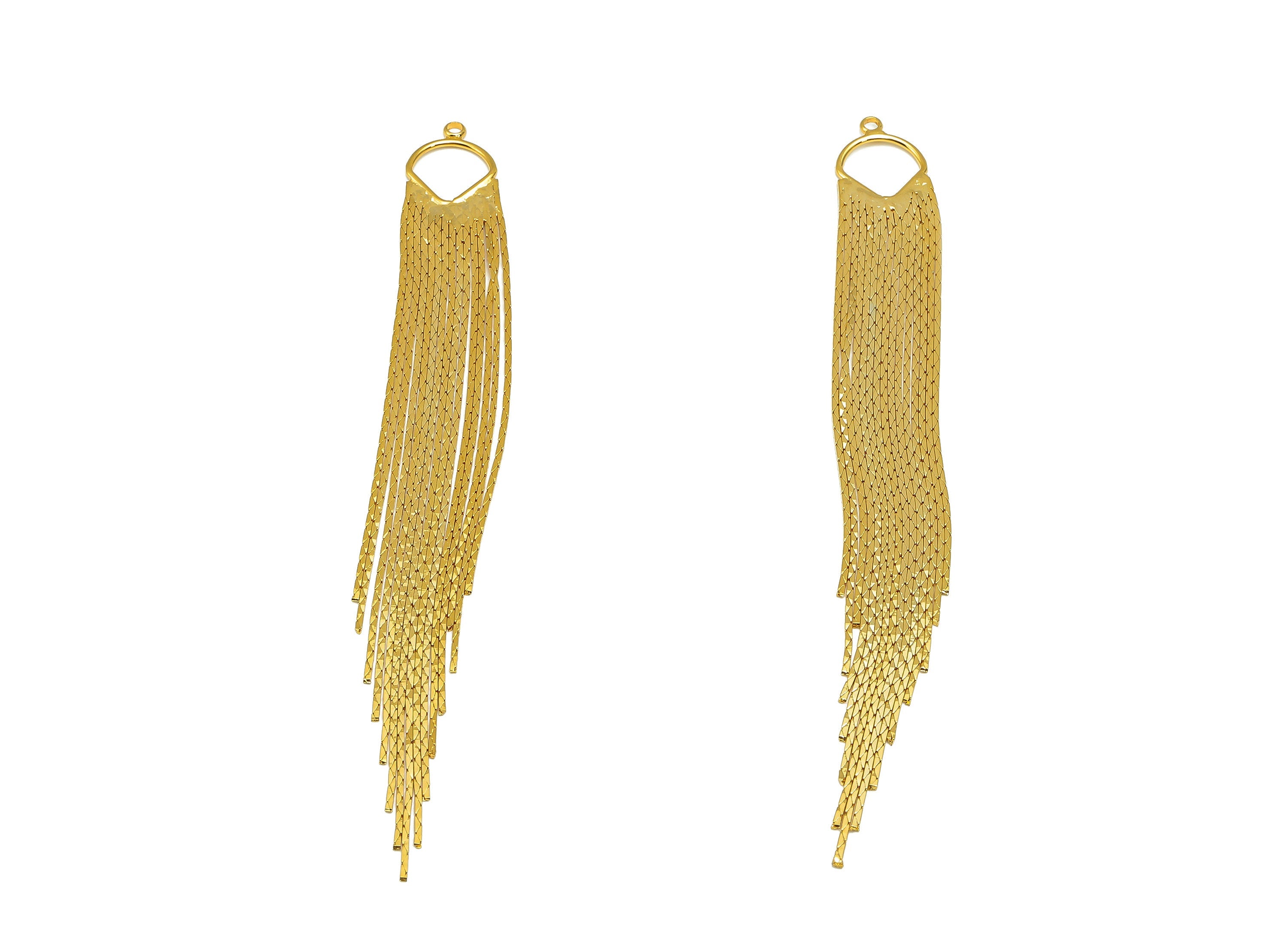 Brass Fan Snake Tassel Chain Earring - Hanging Chain Earring With Loop - Snake Chain - 18K Real Gold Plating - 115x12.3x1.2mm - RGP4723 - DOMEDBAZAAR