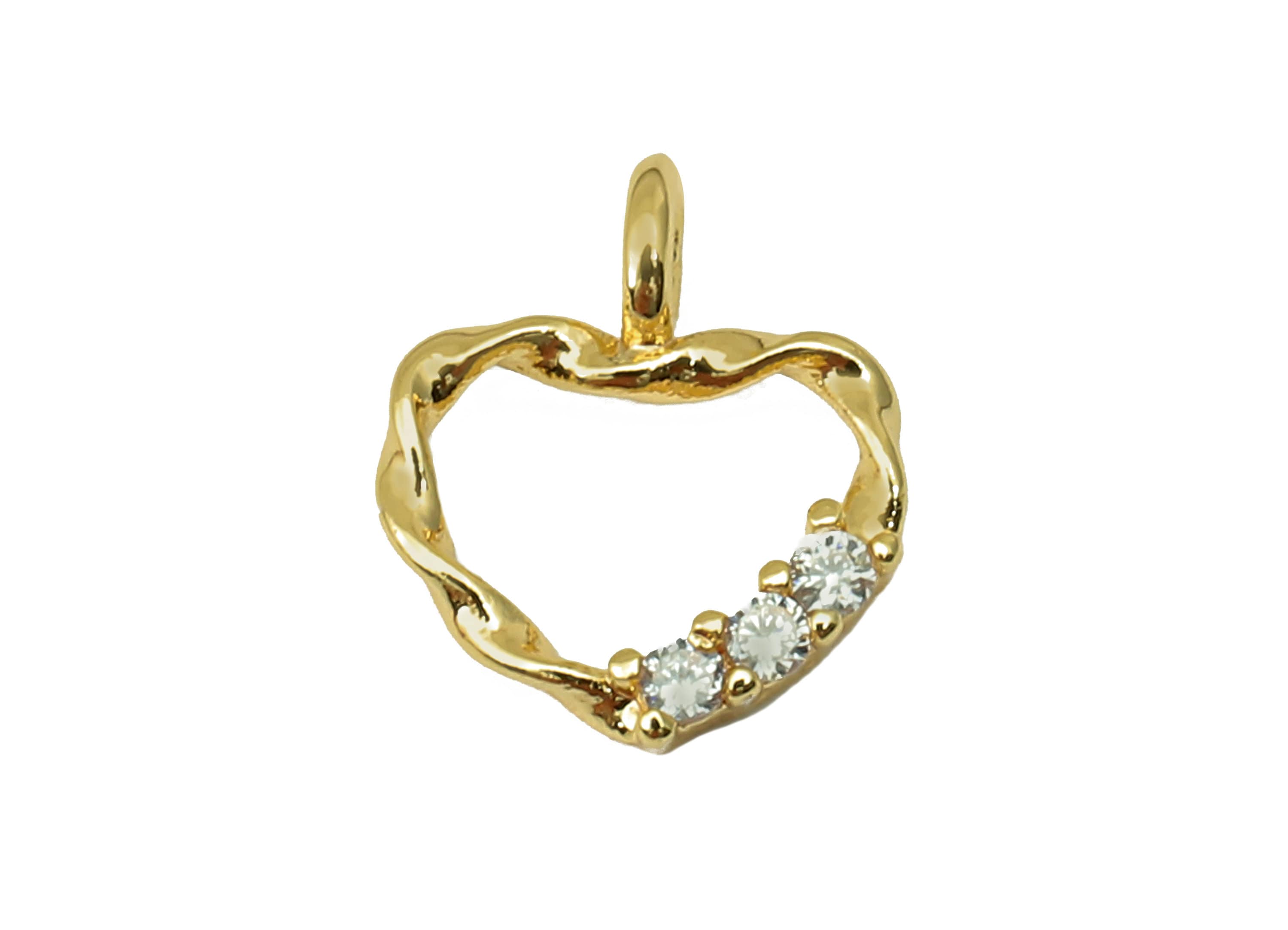 Brass Mini Heart Earring With Cubic Zirconia - Gold Tiny Heart Charm - Hollow Pendant With Loop - 18K Real Gold Plating - 9x8x2mm - RGP5640 - DOMEDBAZAAR
