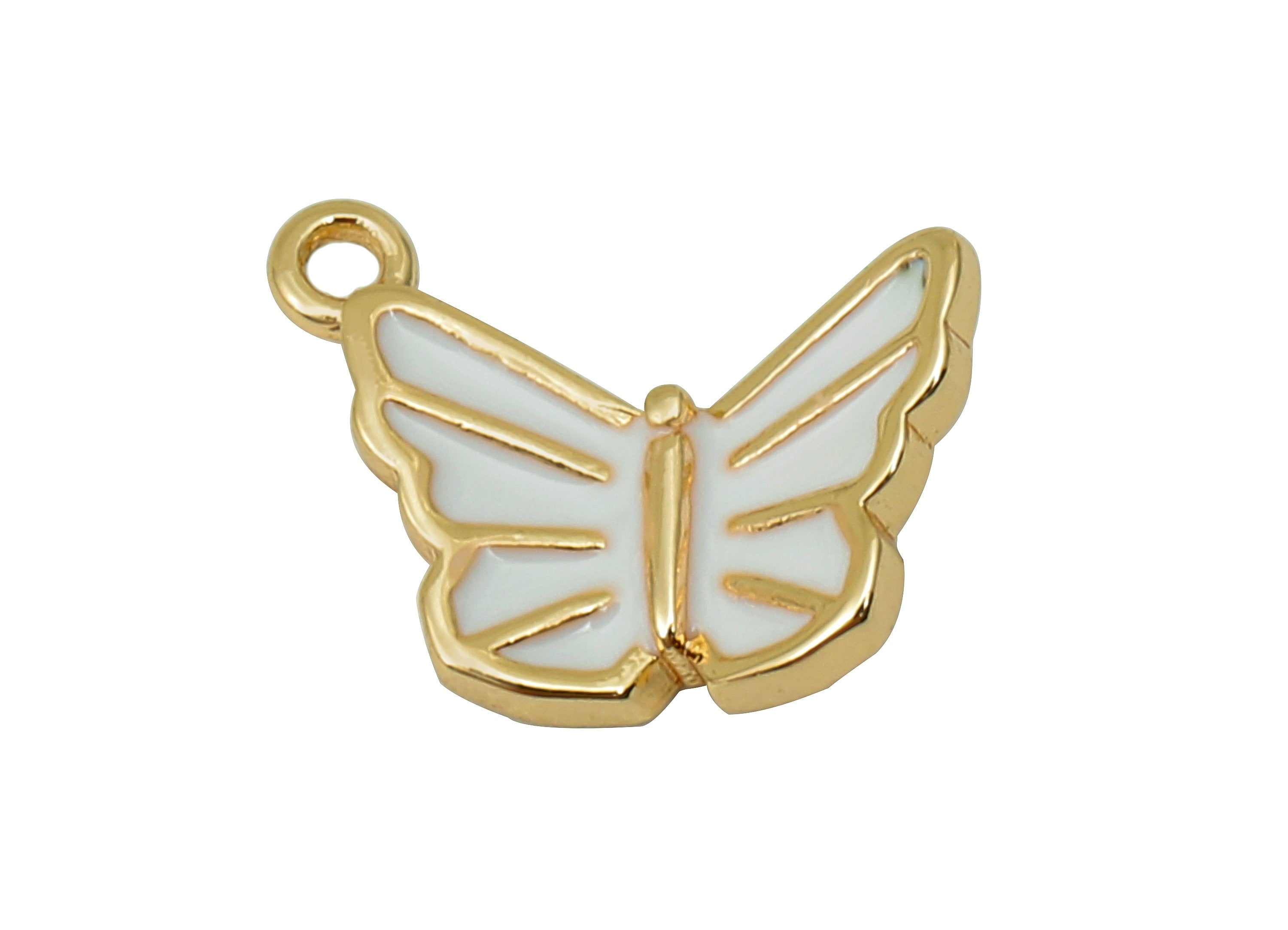 Brass Butterfly Earring Charm - Enamel White Butterfly Pendant - Necklace Charm With Loop - 18K Real Gold Plating - 11.4X6.9X1.2mm - RGP5644 - DOMEDBAZAAR