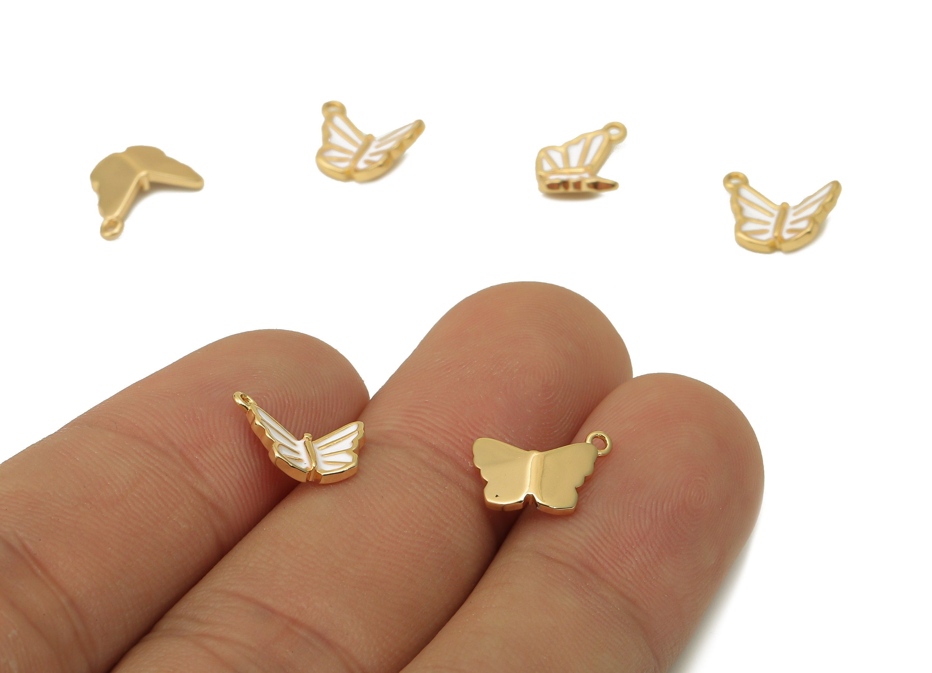 Brass Butterfly Earring Charm - Enamel White Butterfly Pendant - Necklace Charm With Loop - 18K Real Gold Plating - 11.4X6.9X1.2mm - RGP5644 - DOMEDBAZAAR