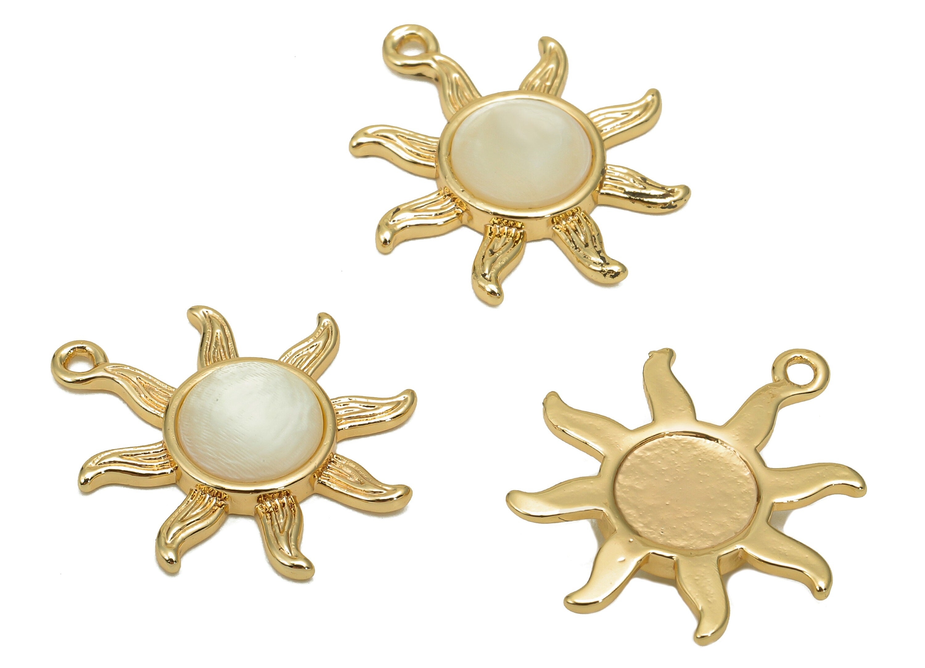 Brass Sun Earring Charm - Shell Circle Textured Sun Earring - Sun Pendant With Loop - 18K Real Gold Plating Charm - 21.6x17.6x3.2mm -RGP5642 - DOMEDBAZAAR