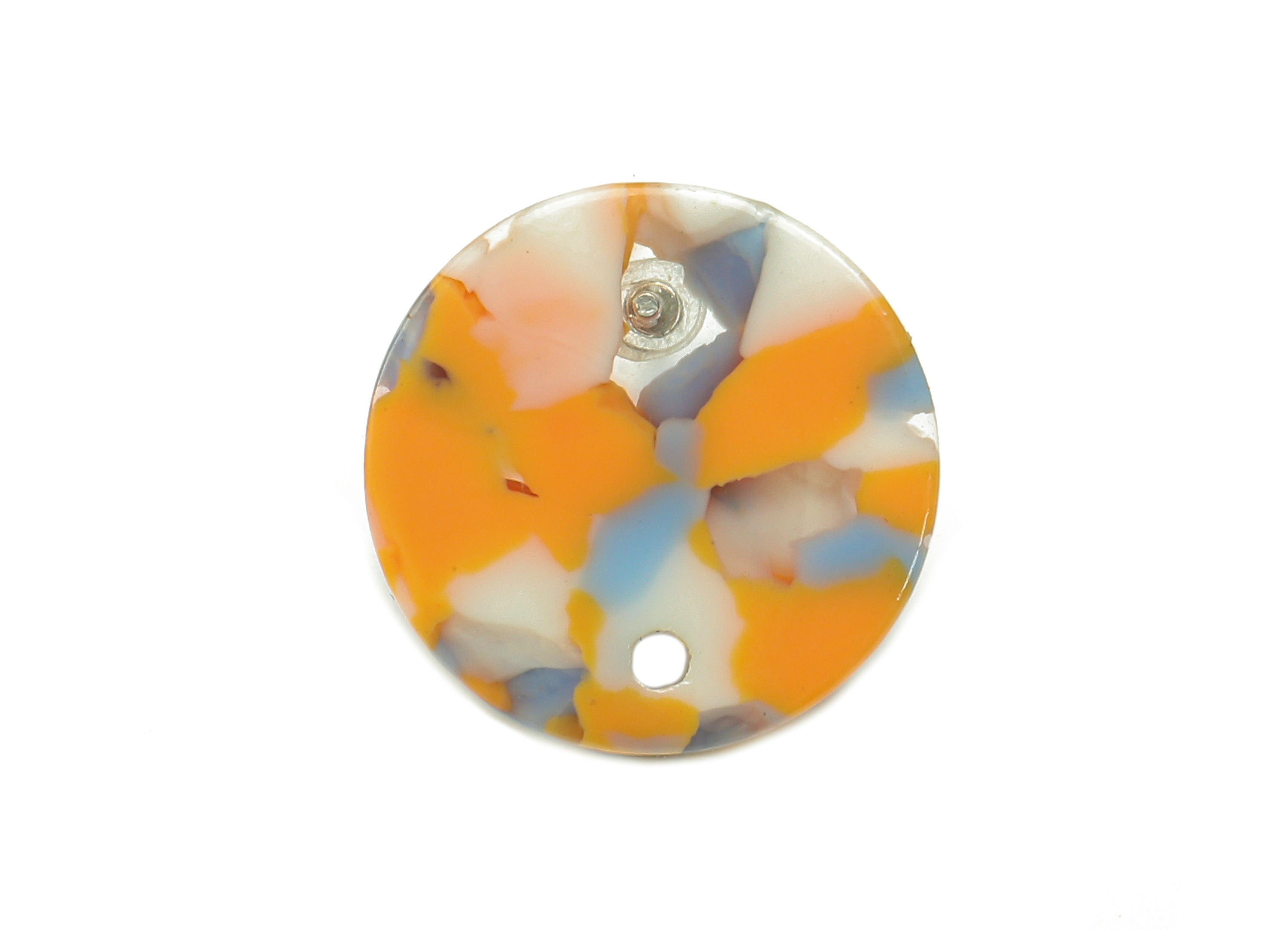 Acetate Round Stud Earring - Circle Earrings Post With Hole - 316 Stainless Steel Stud - Color Code: A842 - 15.77x15.71x2.58mm - AC1385-A842 - DOMEDBAZAAR