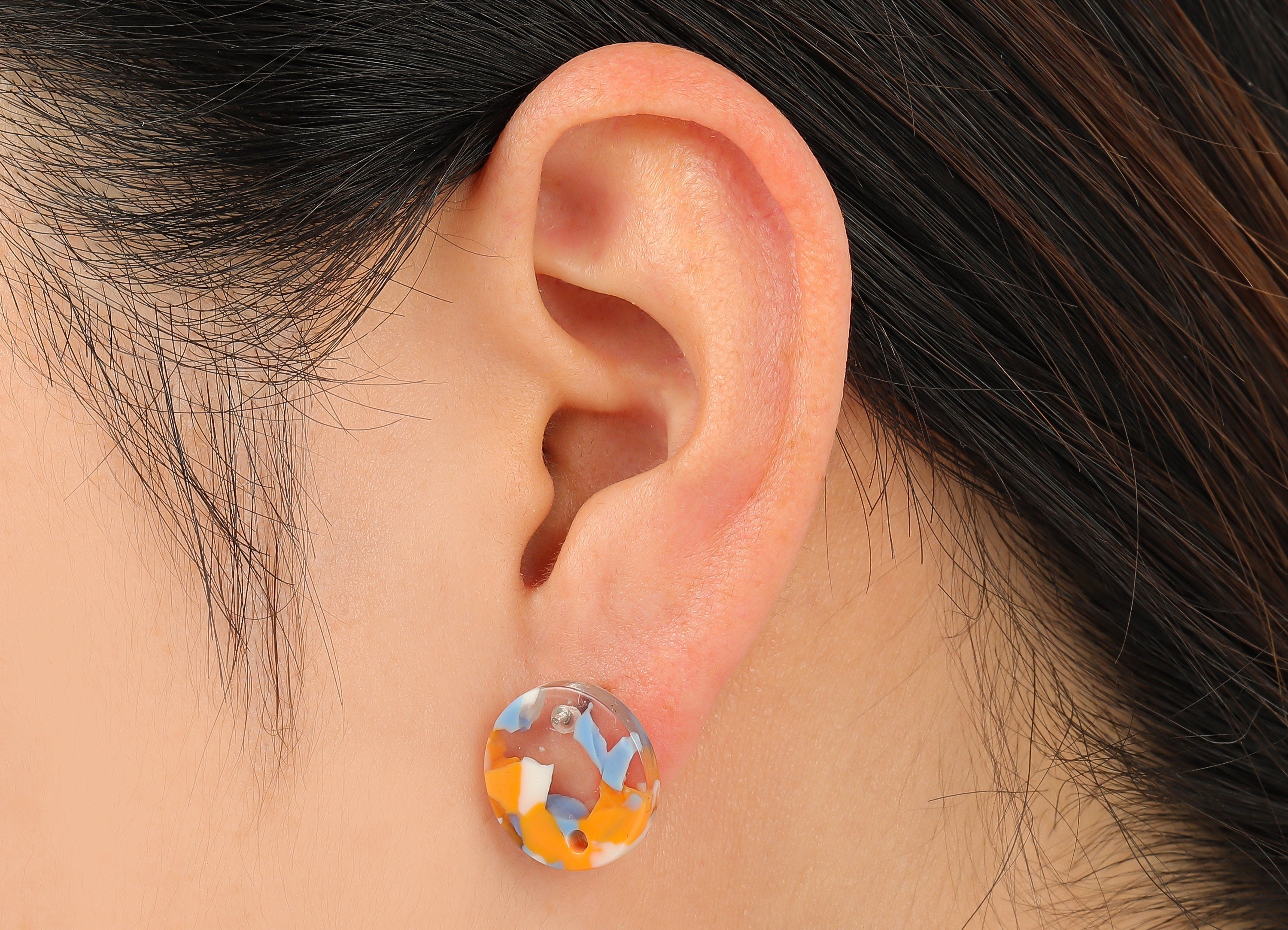 Acetate Round Stud Earring - Circle Earrings Post With Hole - 316 Stainless Steel Stud - Color Code: A842 - 15.77x15.71x2.58mm - AC1385-A842 - DOMEDBAZAAR