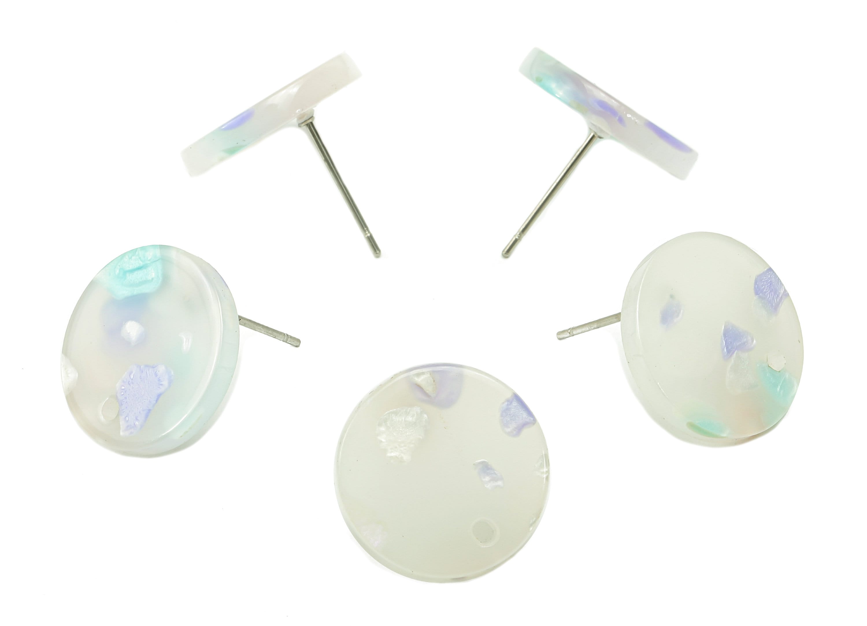 Acrylic Round Stud Earring - Circle Earrings Post With Hole - 316 Stainless Steel Stud - Color Code: A843 - 15.69x15.69x2.84mm - AC1385-A843 - DOMEDBAZAAR