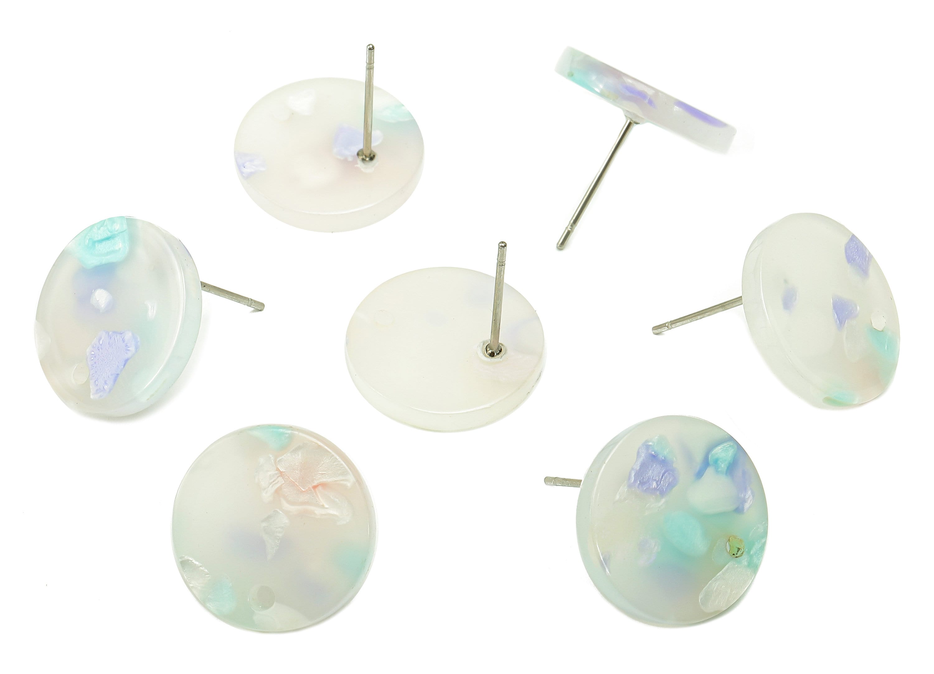 Acrylic Round Stud Earring - Circle Earrings Post With Hole - 316 Stainless Steel Stud - Color Code: A843 - 15.69x15.69x2.84mm - AC1385-A843 - DOMEDBAZAAR