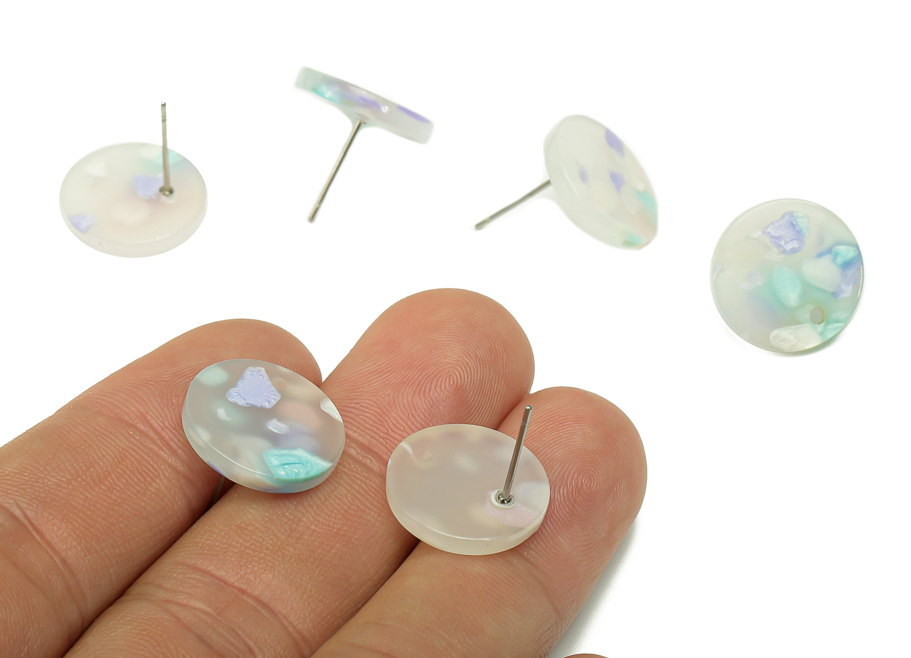 Acrylic Round Stud Earring - Circle Earrings Post With Hole - 316 Stainless Steel Stud - Color Code: A843 - 15.69x15.69x2.84mm - AC1385-A843 - DOMEDBAZAAR