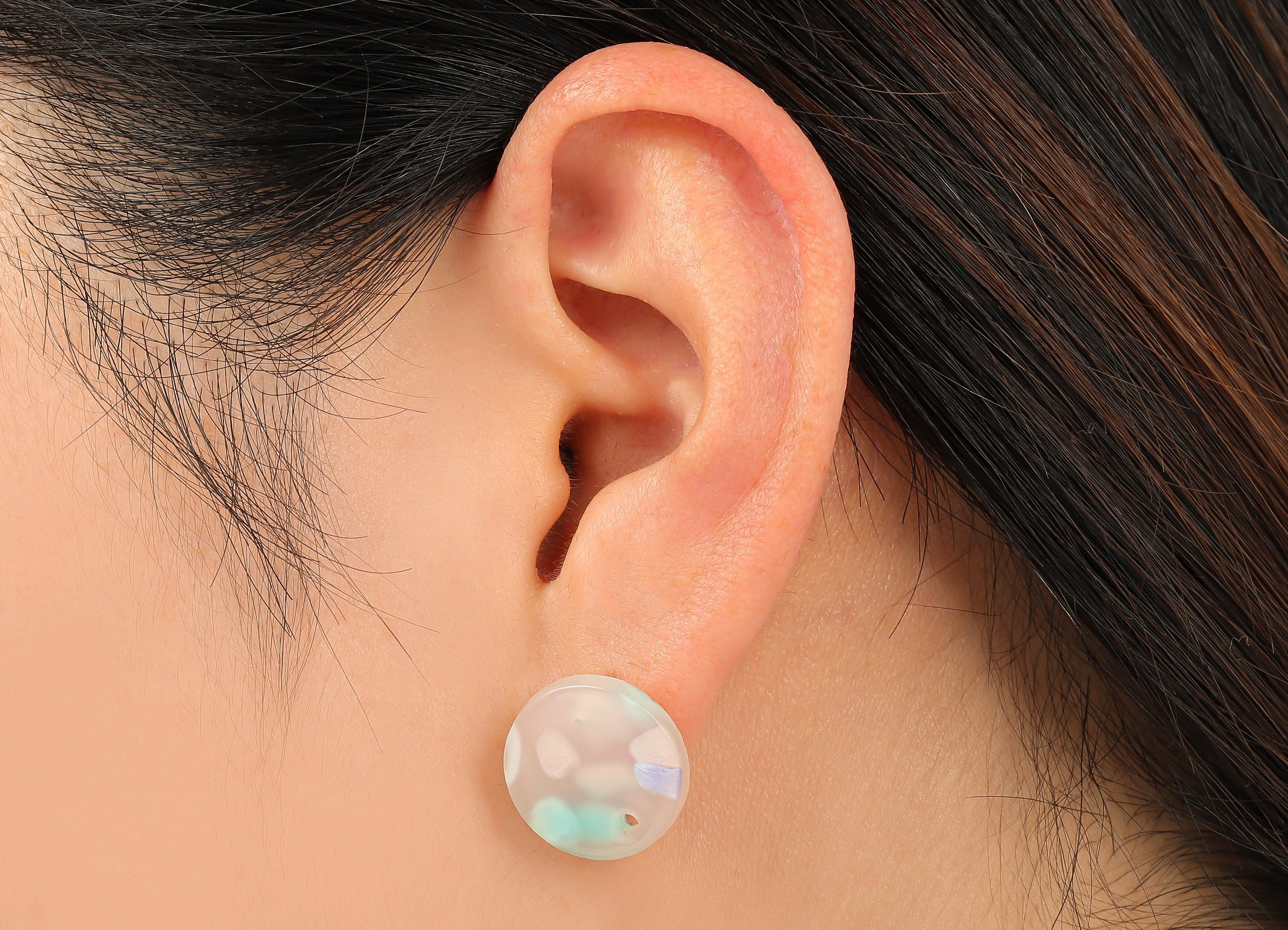 Acrylic Round Stud Earring - Circle Earrings Post With Hole - 316 Stainless Steel Stud - Color Code: A843 - 15.69x15.69x2.84mm - AC1385-A843 - DOMEDBAZAAR