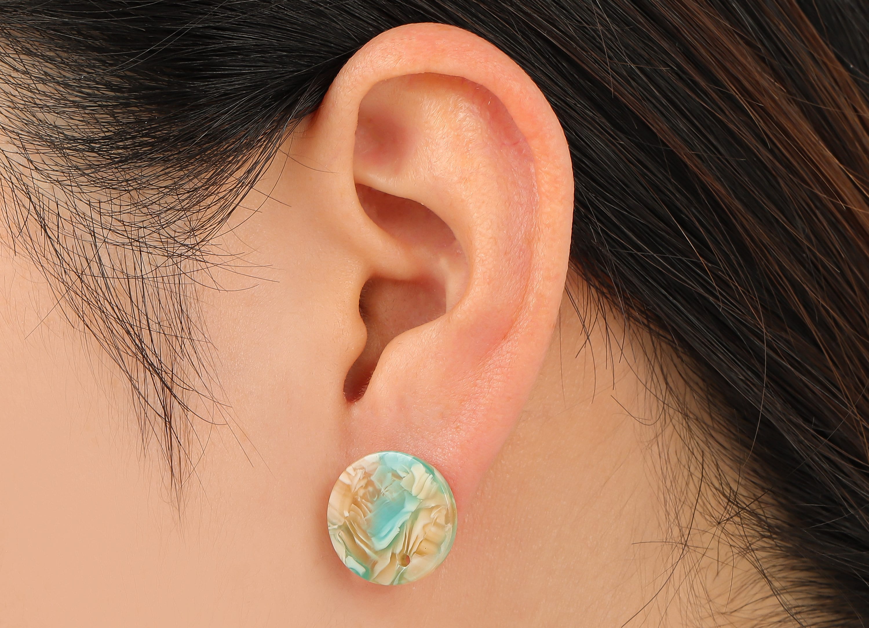 Acetate Round Stud Earring - Circle Earrings Post With Hole - 316 Stainless Steel Stud - Color Code: A846 - 15.68x15.62x2.65mm - AC1385-A846 - DOMEDBAZAAR
