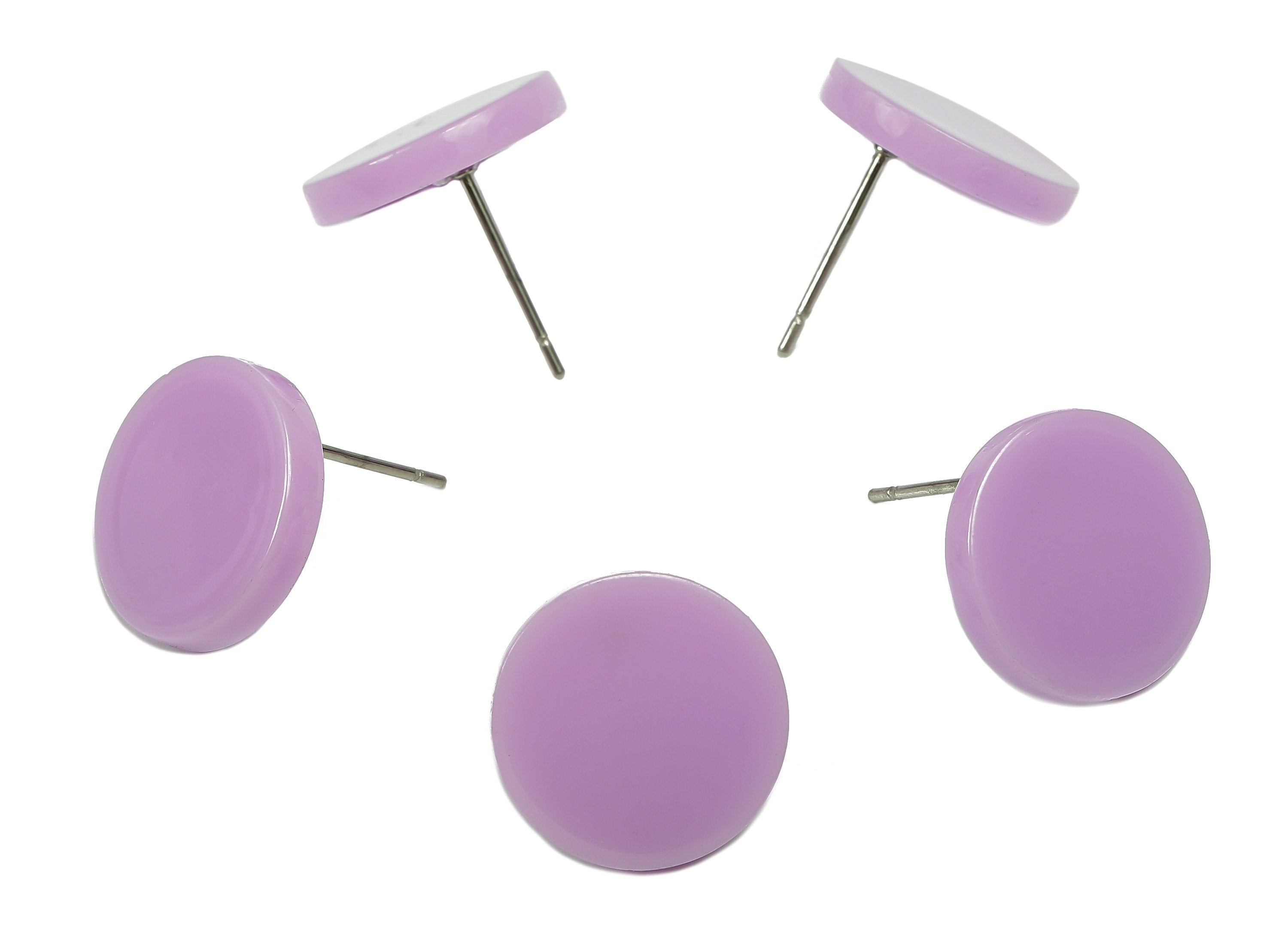 Acrylic Round Stud Earring - Purple Circle Earrings Post - 316 Stainless Steel Stud - Color Code: A675 - 14.2x14.17x2.15mm - AC2554-A675 - DOMEDBAZAAR