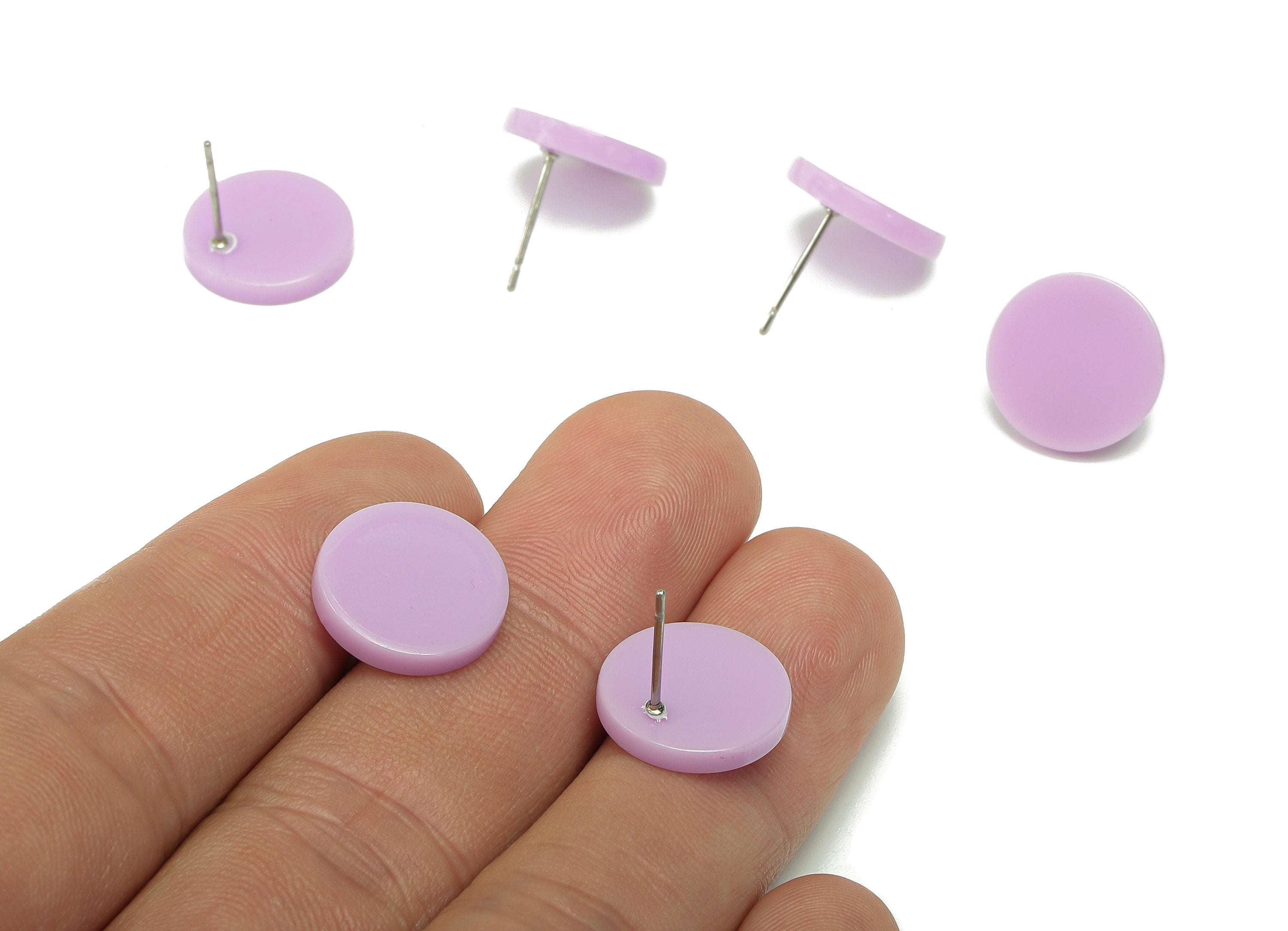 Acrylic Round Stud Earring - Purple Circle Earrings Post - 316 Stainless Steel Stud - Color Code: A675 - 14.2x14.17x2.15mm - AC2554-A675 - DOMEDBAZAAR