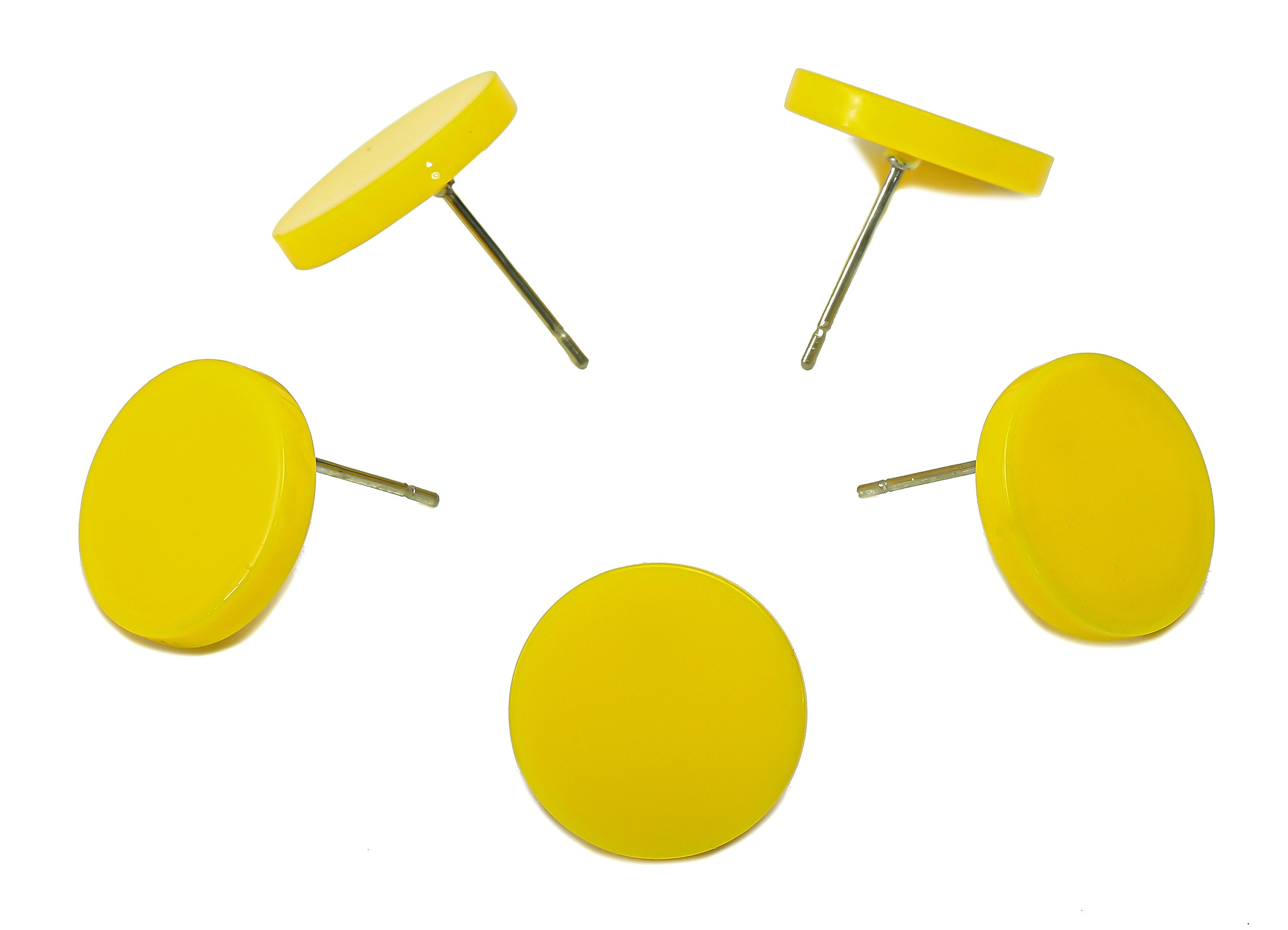 Acrylic Round Stud Earring - Yellow Circle Earrings Post - 316 Stainless Steel Stud - Color Code: A836 - 14.09x14.06x2.29mm - AC2554-A836 - DOMEDBAZAAR