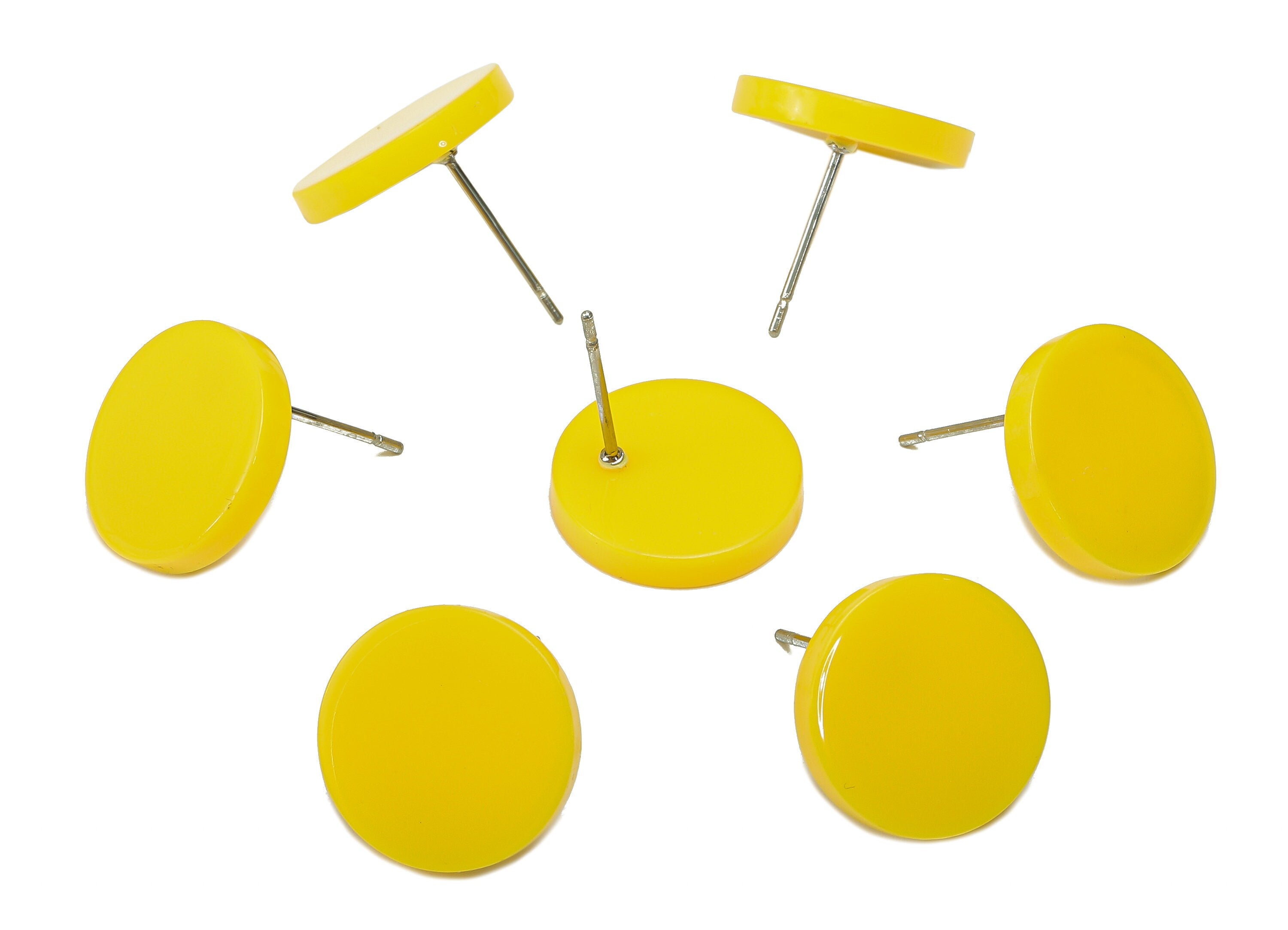 Acrylic Round Stud Earring - Yellow Circle Earrings Post - 316 Stainless Steel Stud - Color Code: A836 - 14.09x14.06x2.29mm - AC2554-A836 - DOMEDBAZAAR