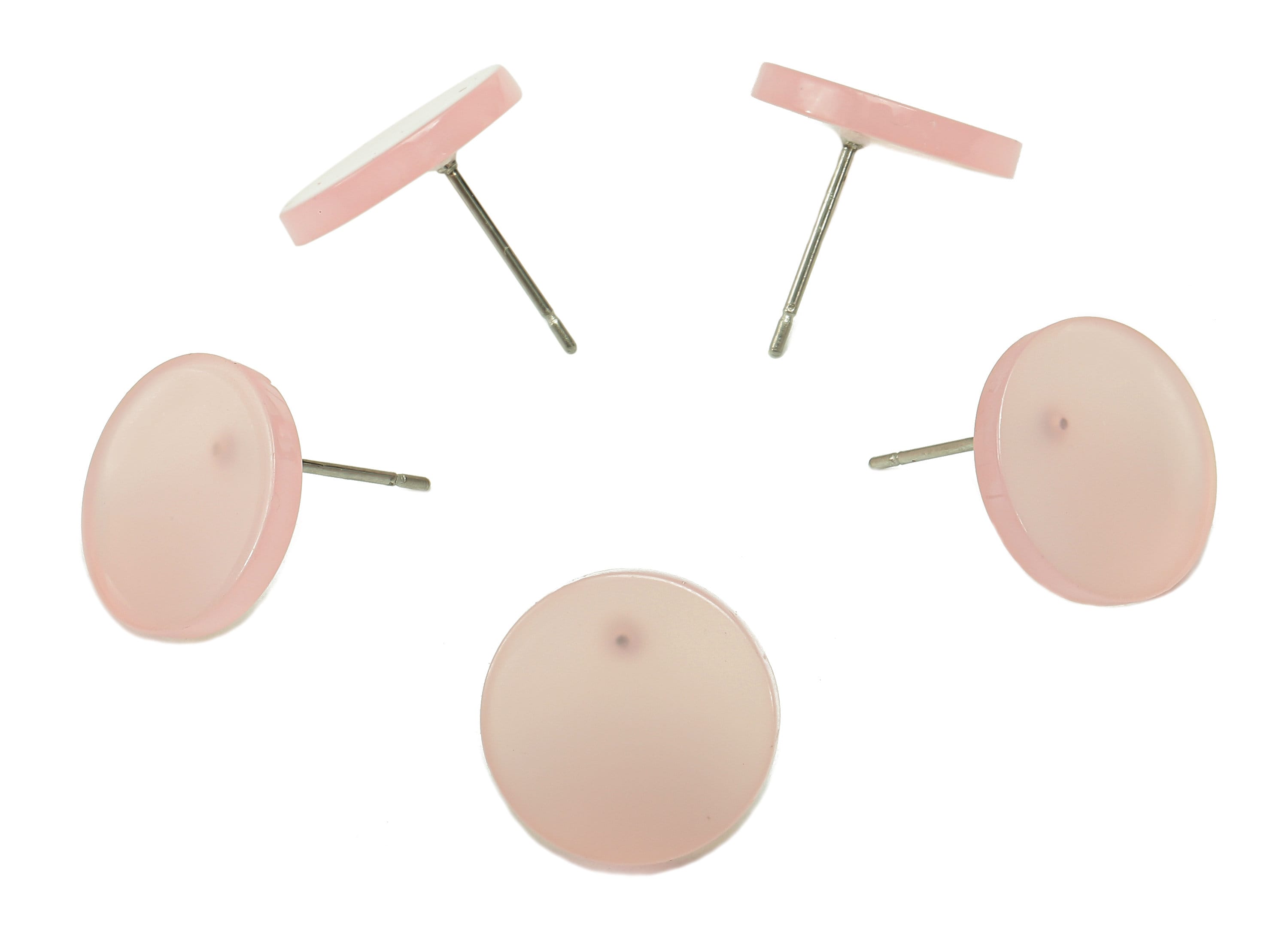 Acrylic Round Stud Earring - Pink Circle Earrings Post - 316 Stainless Steel Stud - Color Code: A837 - 14.21x14.18x2.11mm - AC2554-A837 - DOMEDBAZAAR