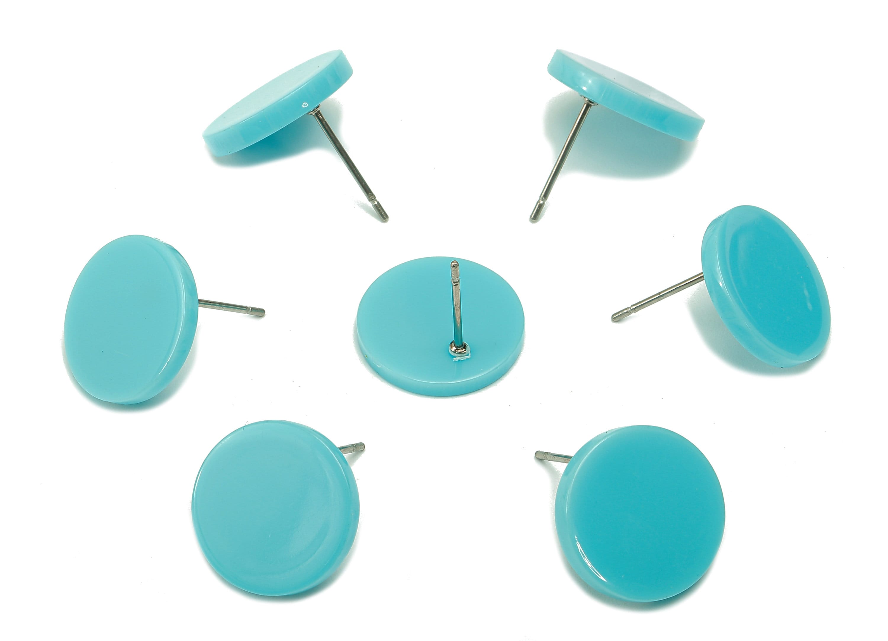 Acrylic Round Stud Earring - Blue Circle Earrings Post - 316 Stainless Steel Stud - Color Code: A838 - 14.27x14.25x2.4mm - AC2554-A838 - DOMEDBAZAAR