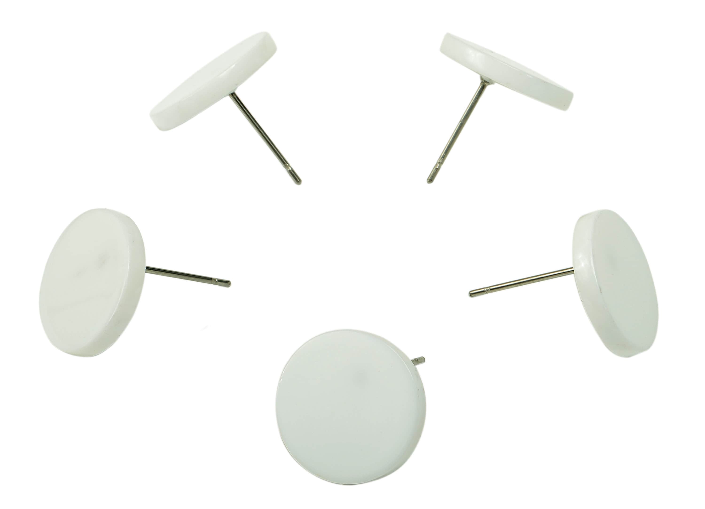 Acrylic Round Stud Earring - White Circle Earrings Post - 316 Stainless Steel Stud - Color Code: A840 - 14.20x14.16x2.16mm - AC2554-A840 - DOMEDBAZAAR