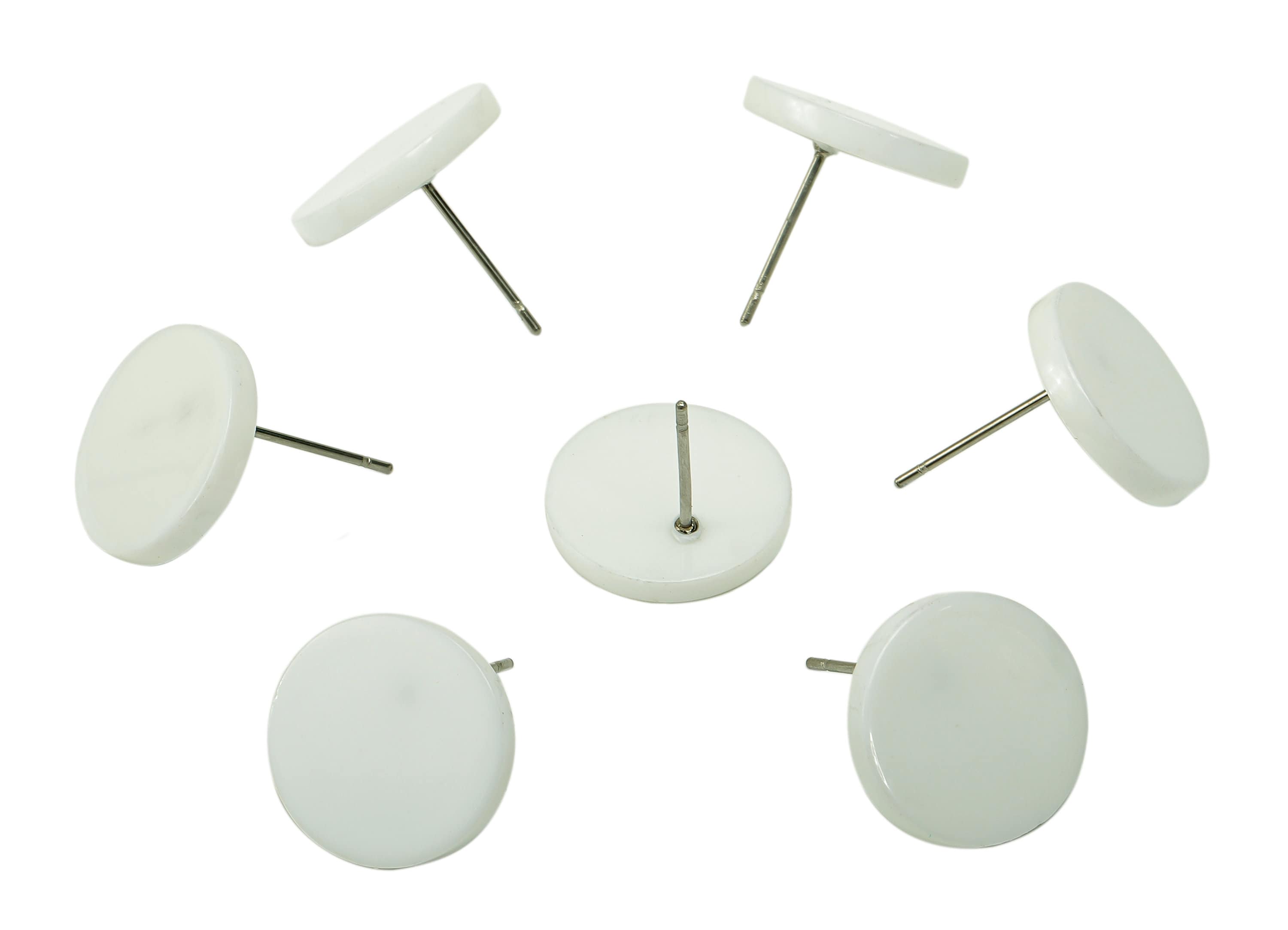 Acrylic Round Stud Earring - White Circle Earrings Post - 316 Stainless Steel Stud - Color Code: A840 - 14.20x14.16x2.16mm - AC2554-A840 - DOMEDBAZAAR