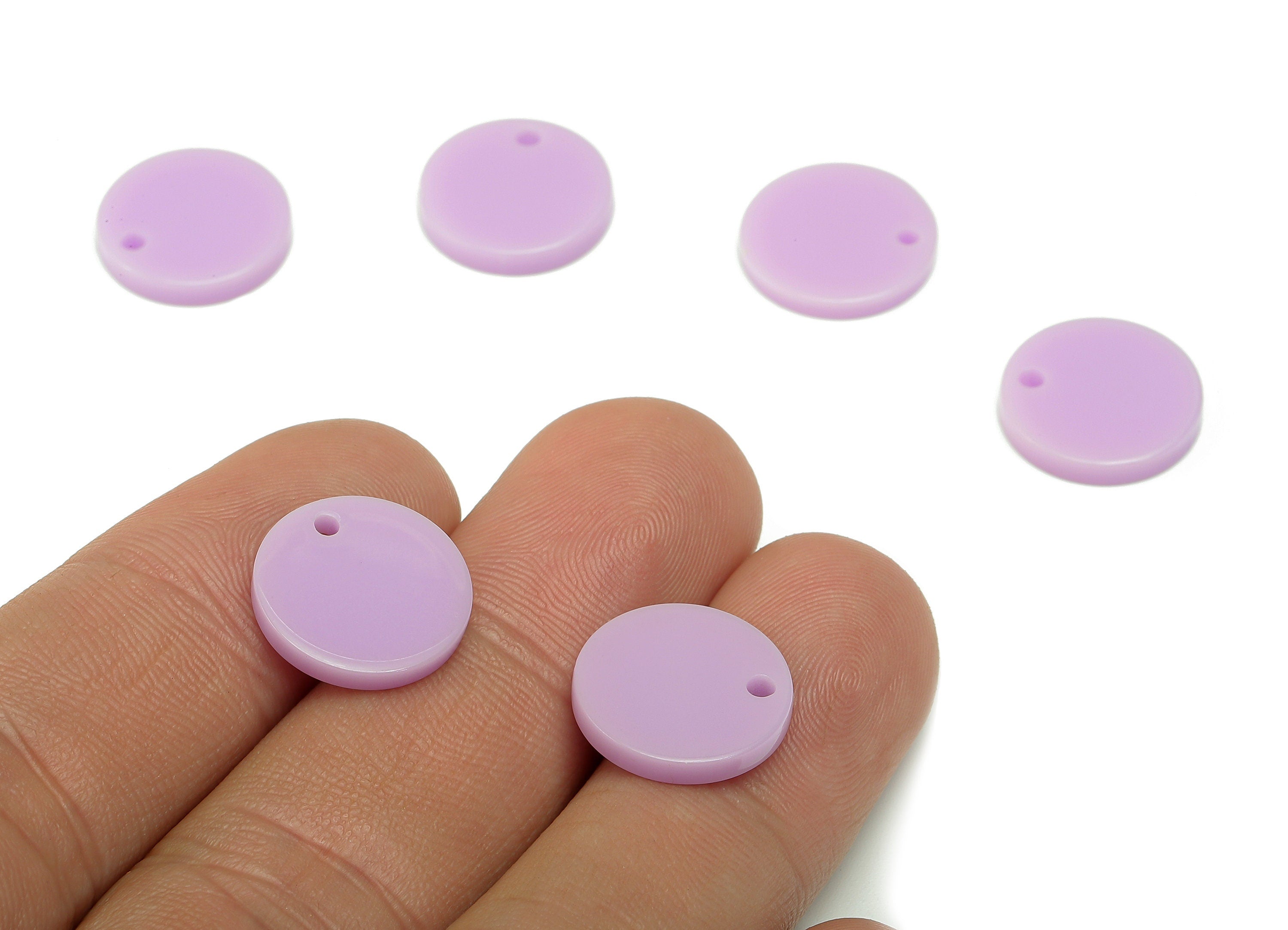 Acrylic Round Earring Charm - Acrylic Purple Circle Earring - Round Pendant With Hole - Color Code: A675 - 14.30x14.25x2.40mm - AC2555-A675 - DOMEDBAZAAR