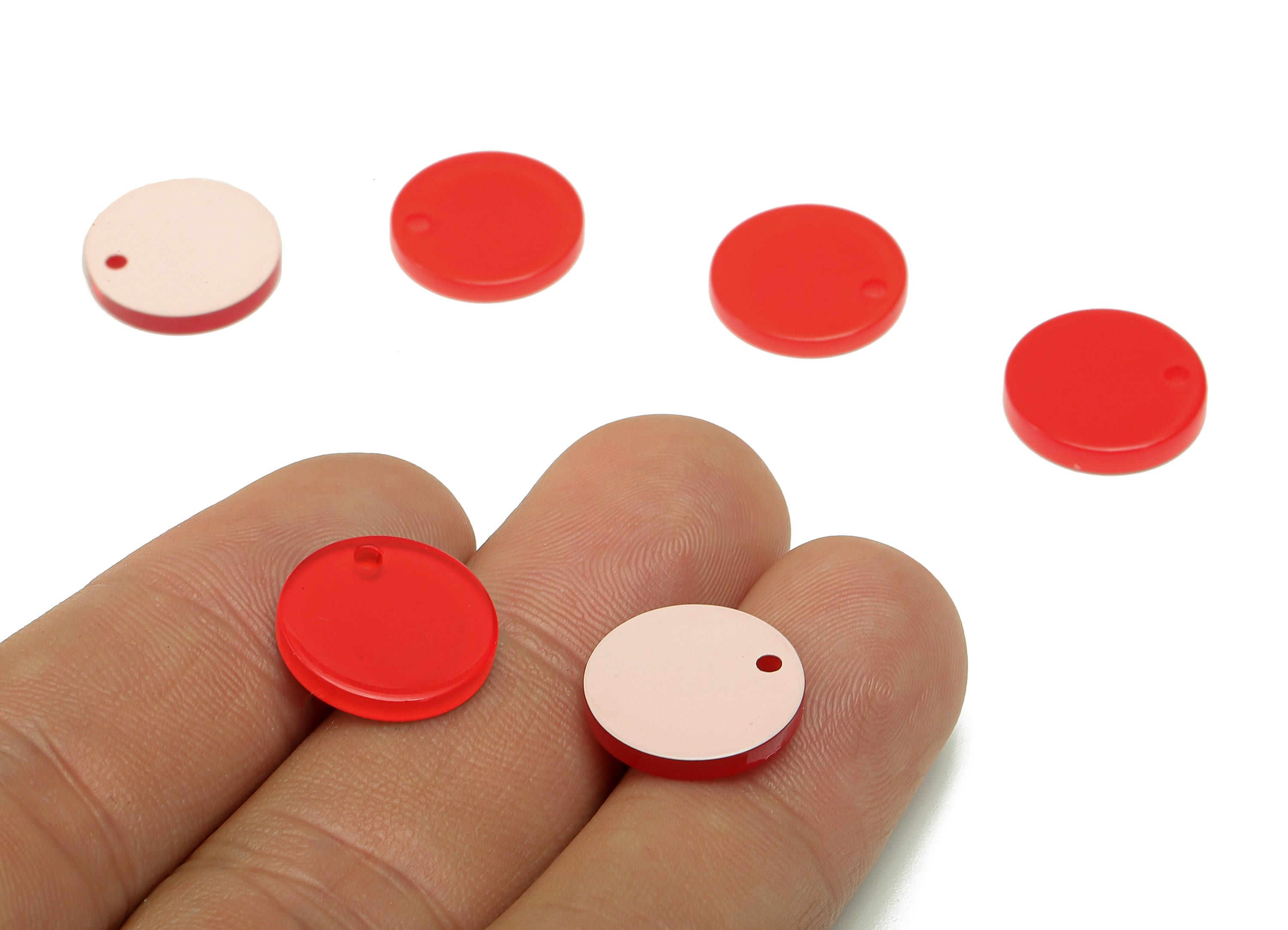 Acrylic Round Earring Charm - Acrylic Red Circle Earring - Round Pendant With Hole - Color Code: A835 - 14.25x14.21x2.55mm - AC2555-A835 - DOMEDBAZAAR