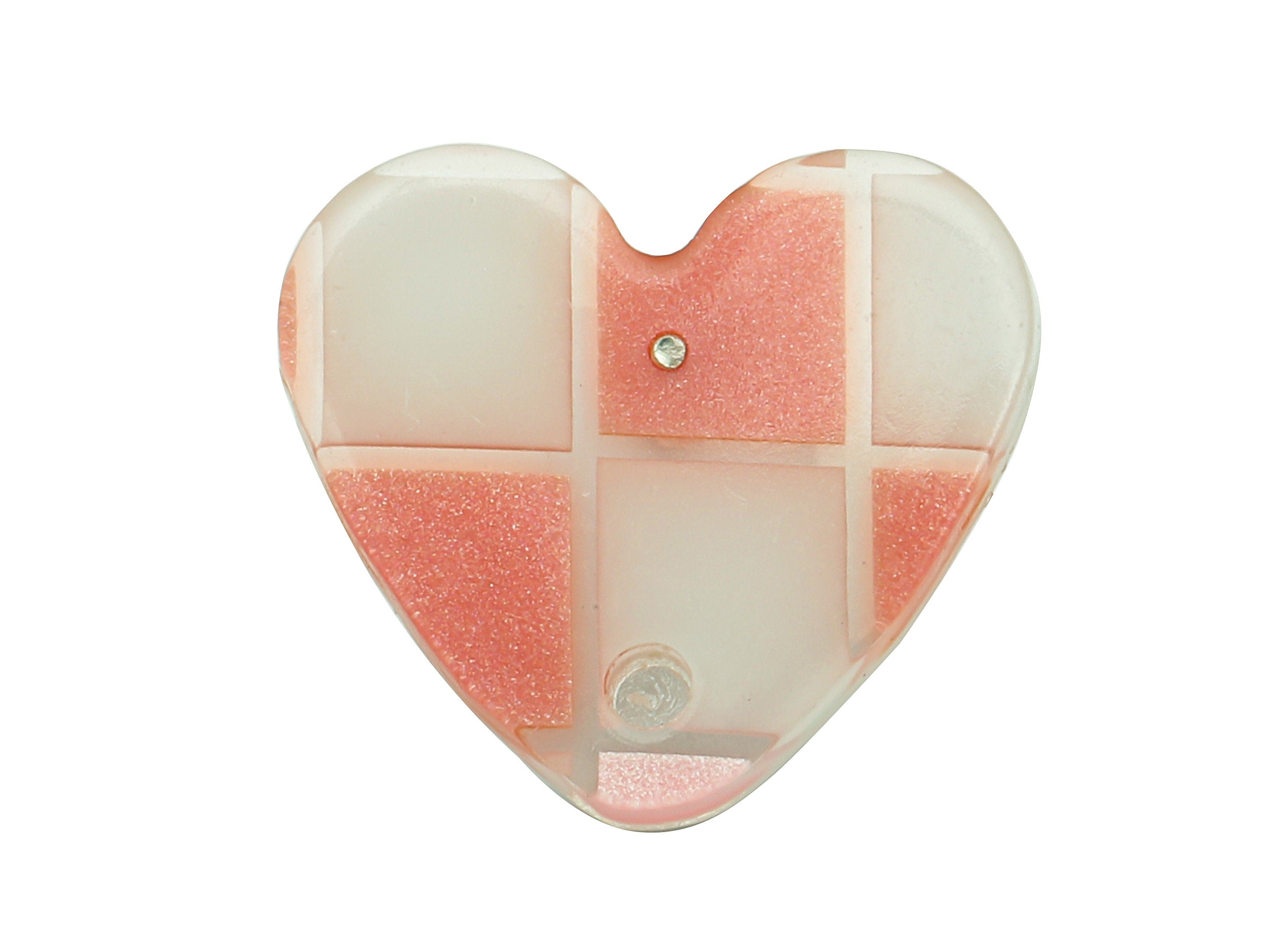 PVC Heart Earring Post - Pink & White Checkered Stud Earring With Hole - 316 Stainless Steel - Color Code: A856 -15.3x13.7x2.3mm-AC2528-A856 - DOMEDBAZAAR