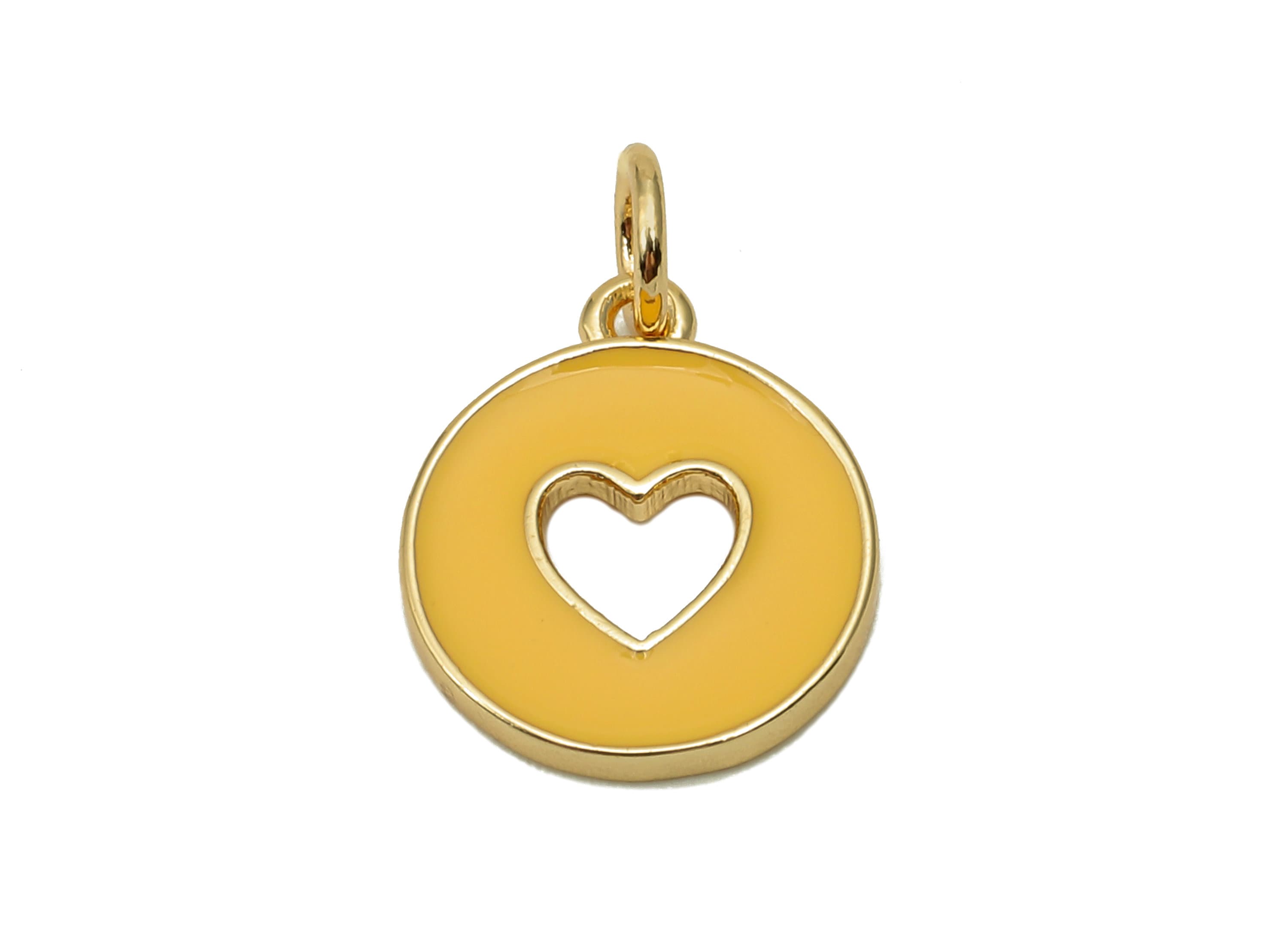Brass Round Heart Hollow Earring - Enamel Orange Mini Circle Charm - Pendant With Loop - 18K Real Gold Plating - 17.4x11.9x1.6mm - RGP5652A - DOMEDBAZAAR