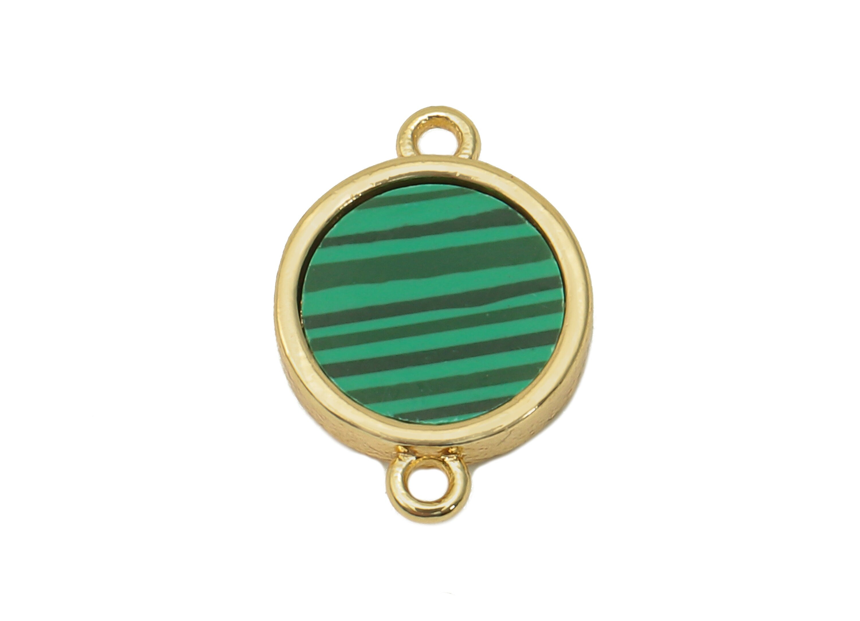 Brass Mini Round Dot Connector - Synthetic Stone Green Earring - Pendant With Loops - For Bracelet - 18K Real Gold Plating-13x9x2mm-RGP5653B - DOMEDBAZAAR