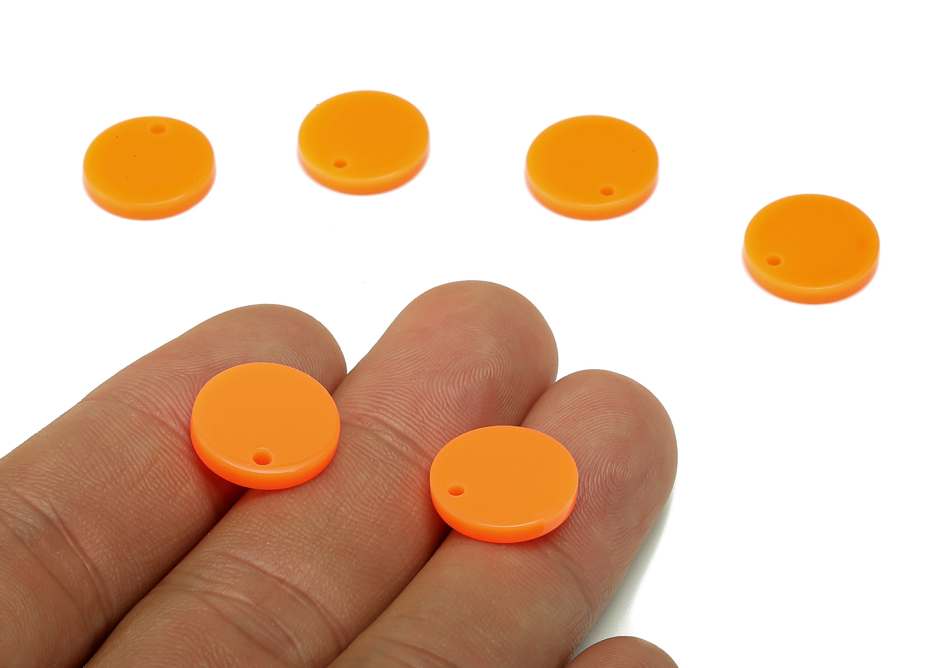 Acrylic Round Earring Charm - Acrylic Orange Circle Earring - Round Pendant With Hole - Color Code: A839 - 14.25x14.17x2.40mm - AC2555-A839 - DOMEDBAZAAR