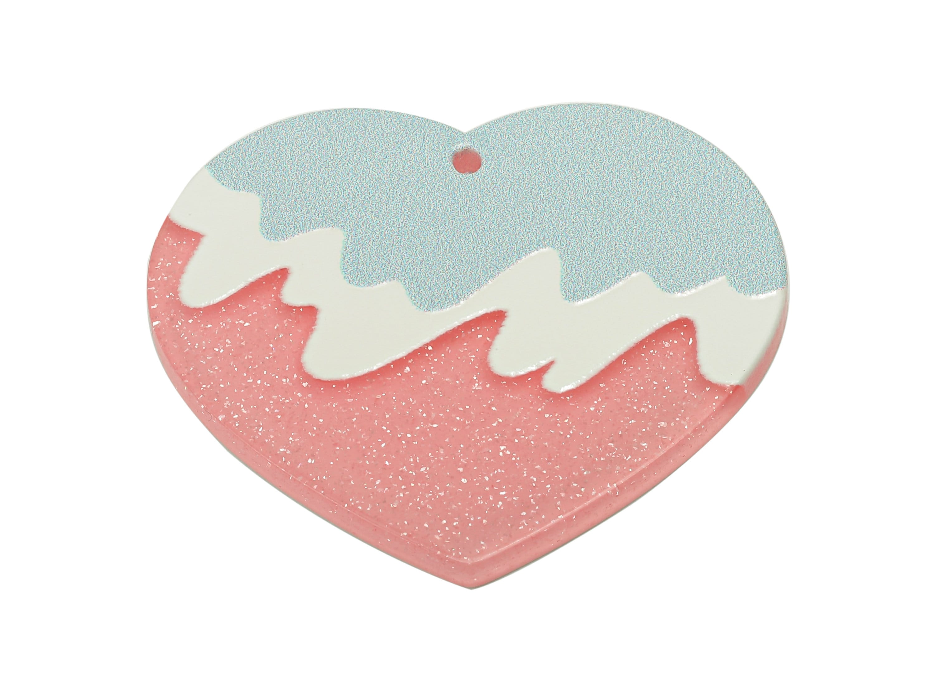 Acrylic Wave Heart Earring Charm - Acrylic Wavy Pink Heart Earring - Pendant With Hole - Charm For Necklace - 37.6x32.4x2.6mm - AC2570A - DOMEDBAZAAR