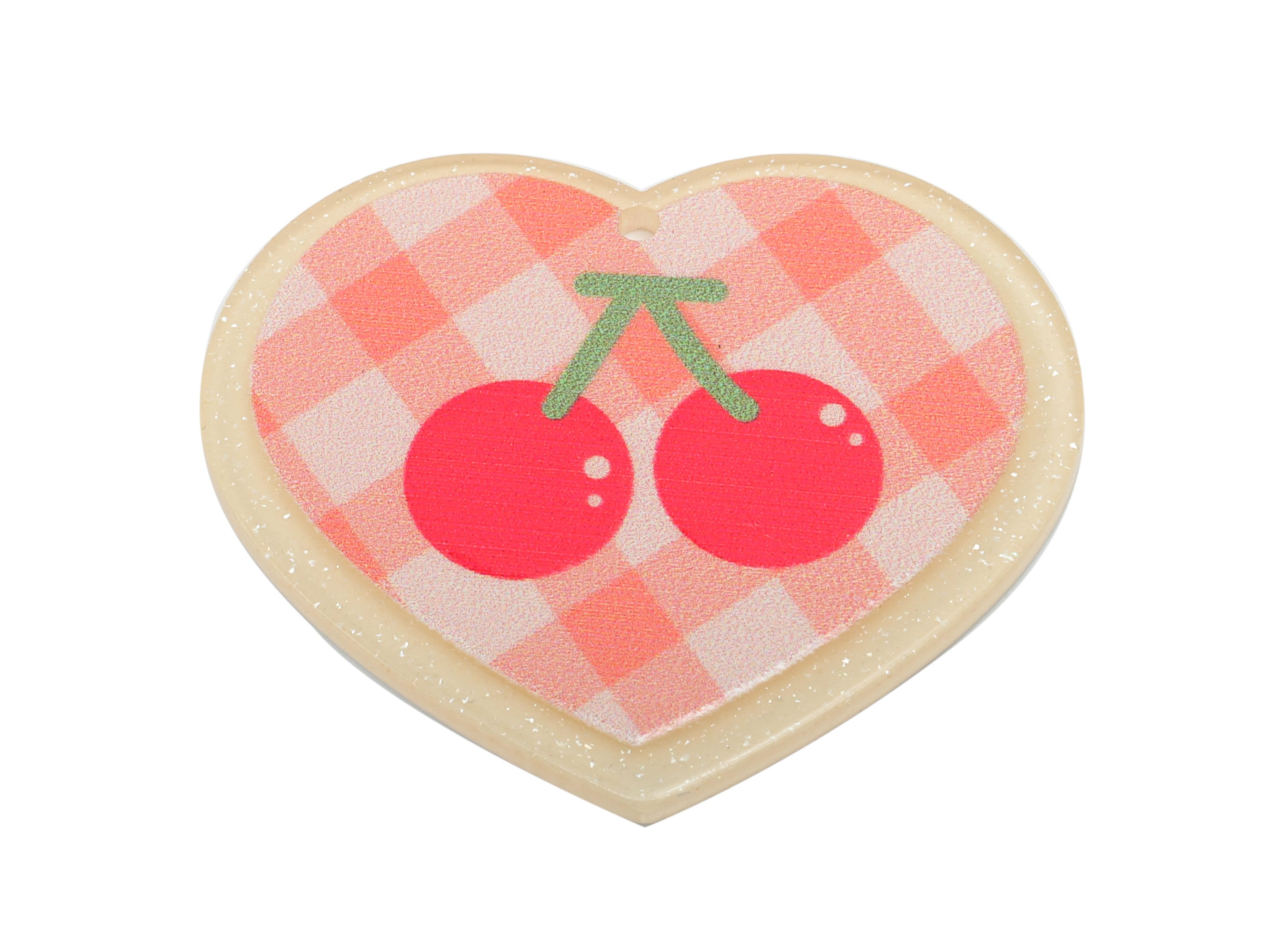 Acrylic Cherry Heart Earring Charm - Square Lattice Pink Heart Earring - Pendant With Hole - Charm For Necklace - 37.6x32.4x2.6mm - AC2570C - DOMEDBAZAAR