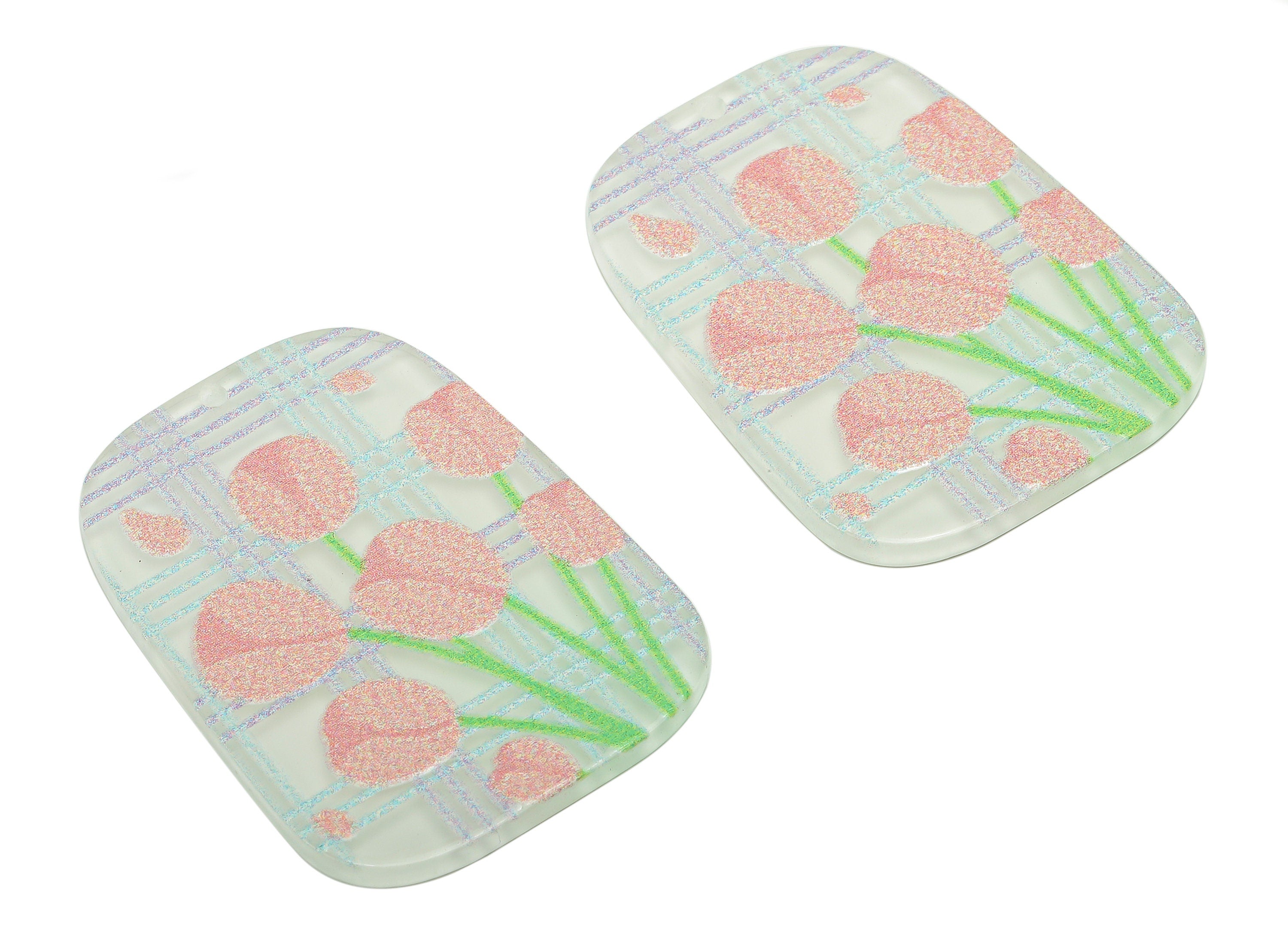 Acrylic Oval Rectangle Earring Charm - Pink Tulip Square Lattice Earring - Pendant With Hole - Charm For Necklace - 39.6x29.4x2.4mm -AC2574A - DOMEDBAZAAR