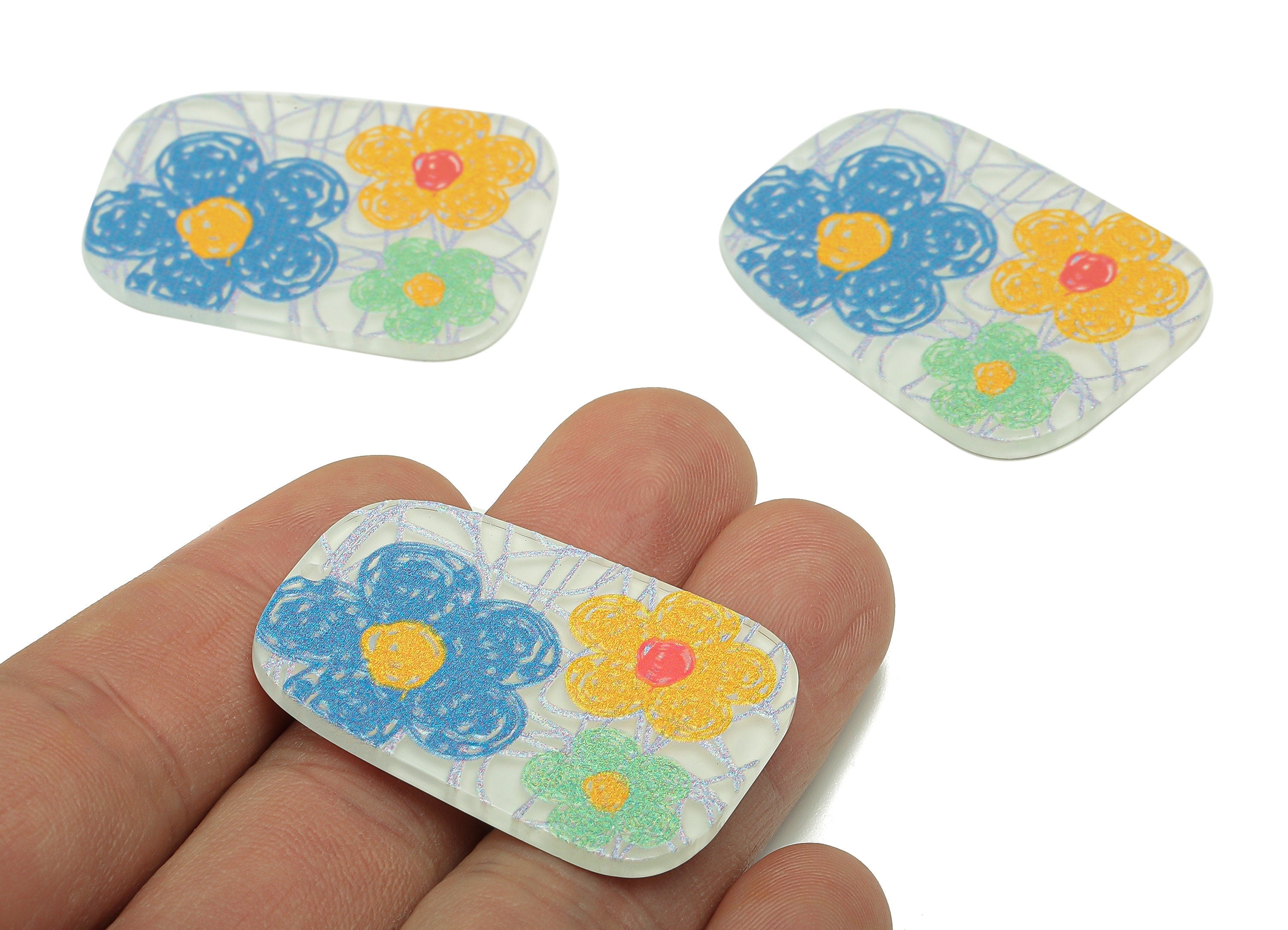 Acrylic Flower Oval Rectangle Earring Charm - Textured Rectangle Earring - Pendant With Hole - Charm For Necklace - 39.6x29.4x2.4mm -AC2574C - DOMEDBAZAAR