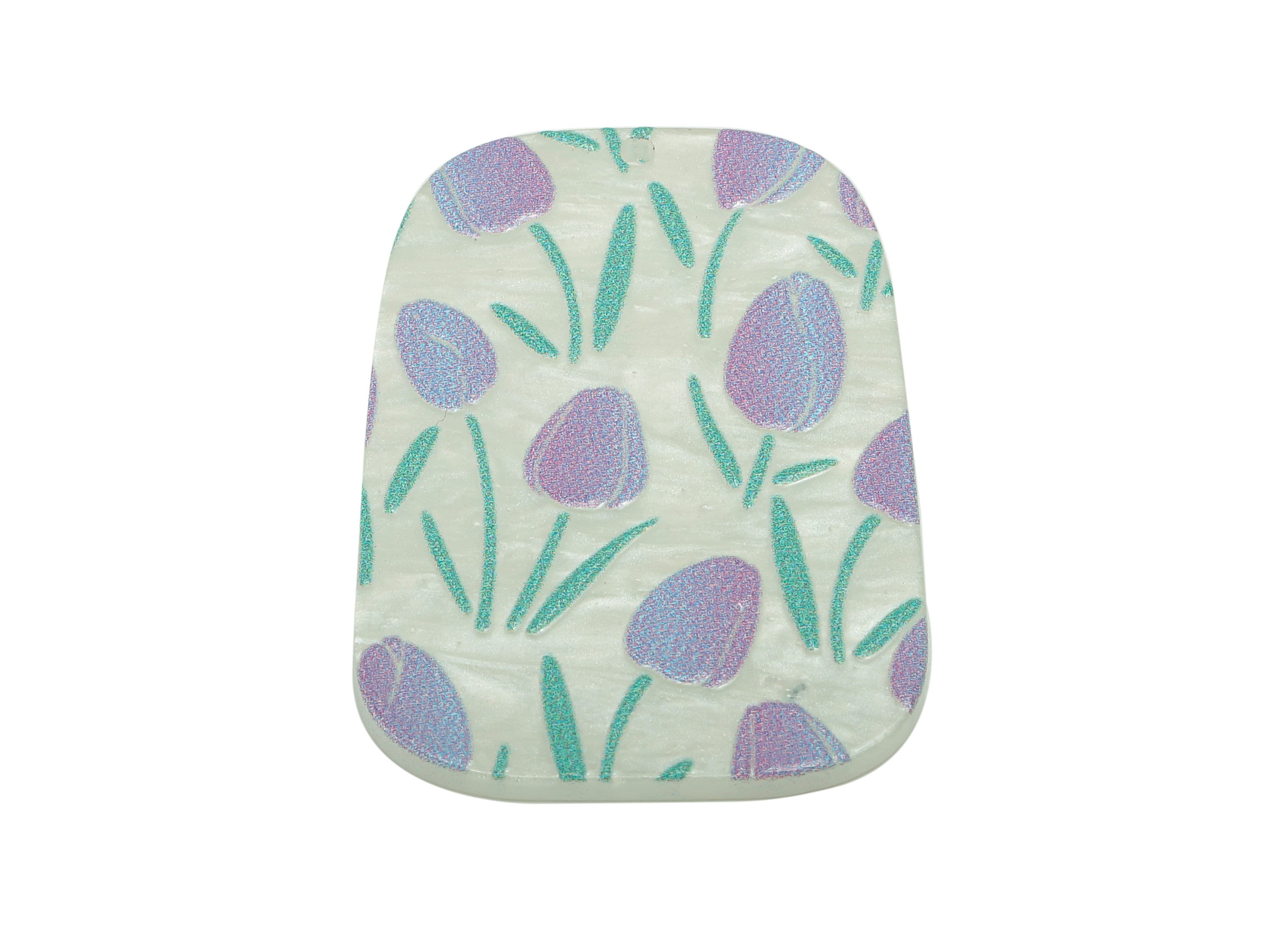 Acrylic Oval Rectangle Earring Charm - Purple Tulip Textured White Earring - Pendant With Hole - For Necklace - 39.6x29.4x2.4mm - AC2574B - DOMEDBAZAAR